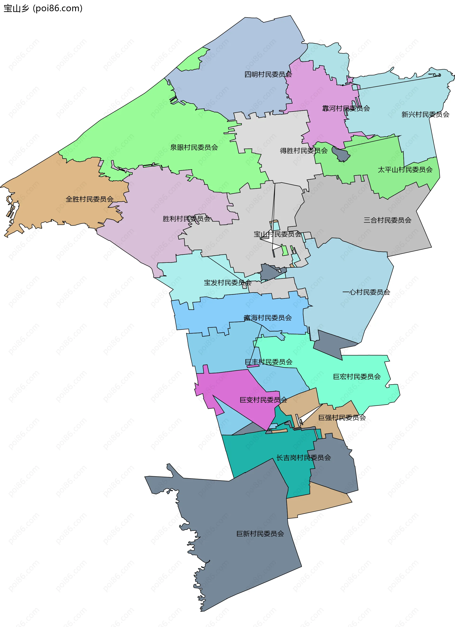 宝山乡边界地图(五级行政区划)