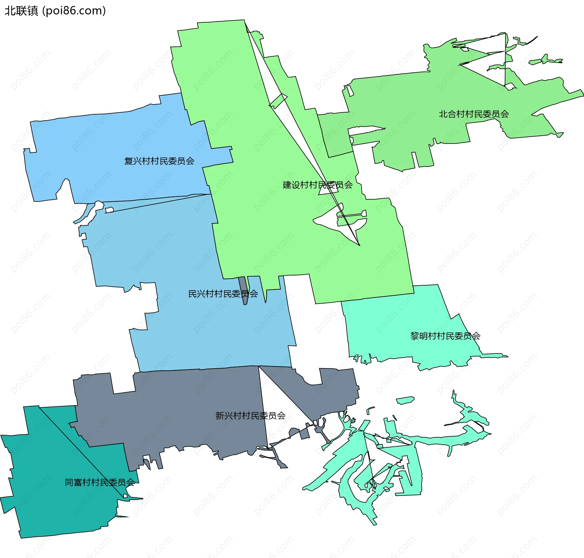 北联镇边界地图(五级行政区划)