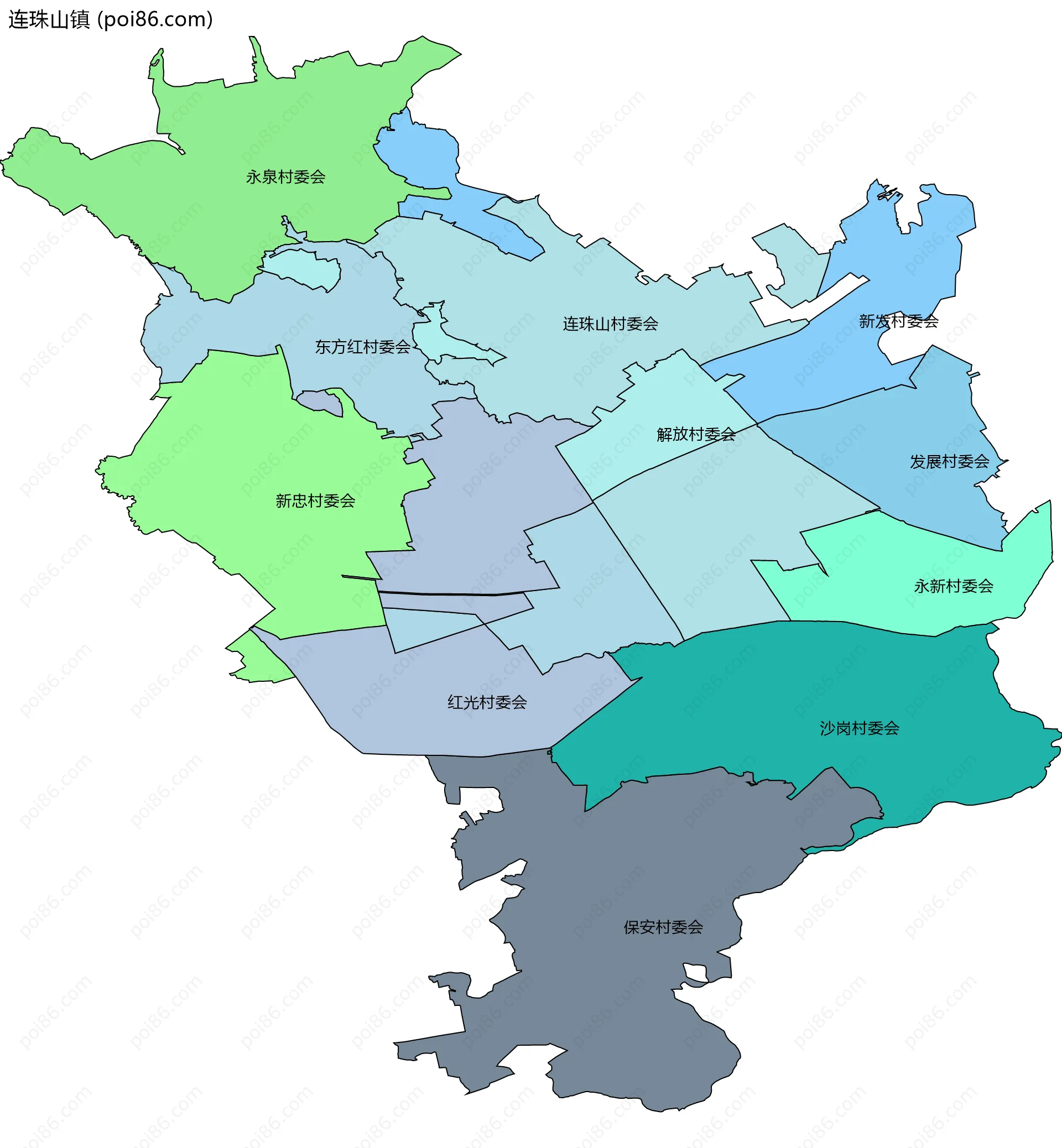 连珠山镇边界地图(五级行政区划)