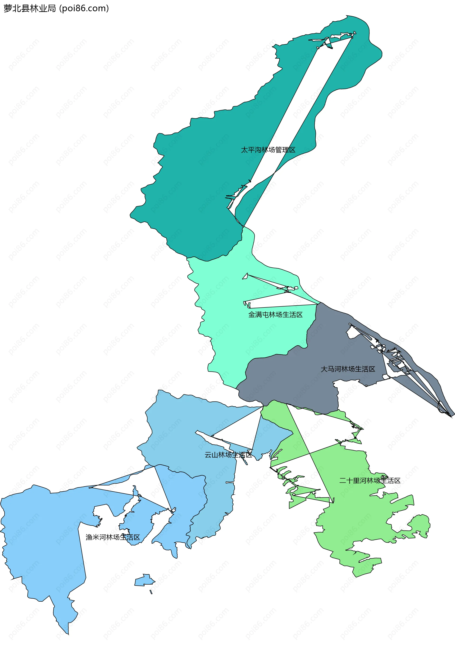 萝北县林业局边界地图(五级行政区划)