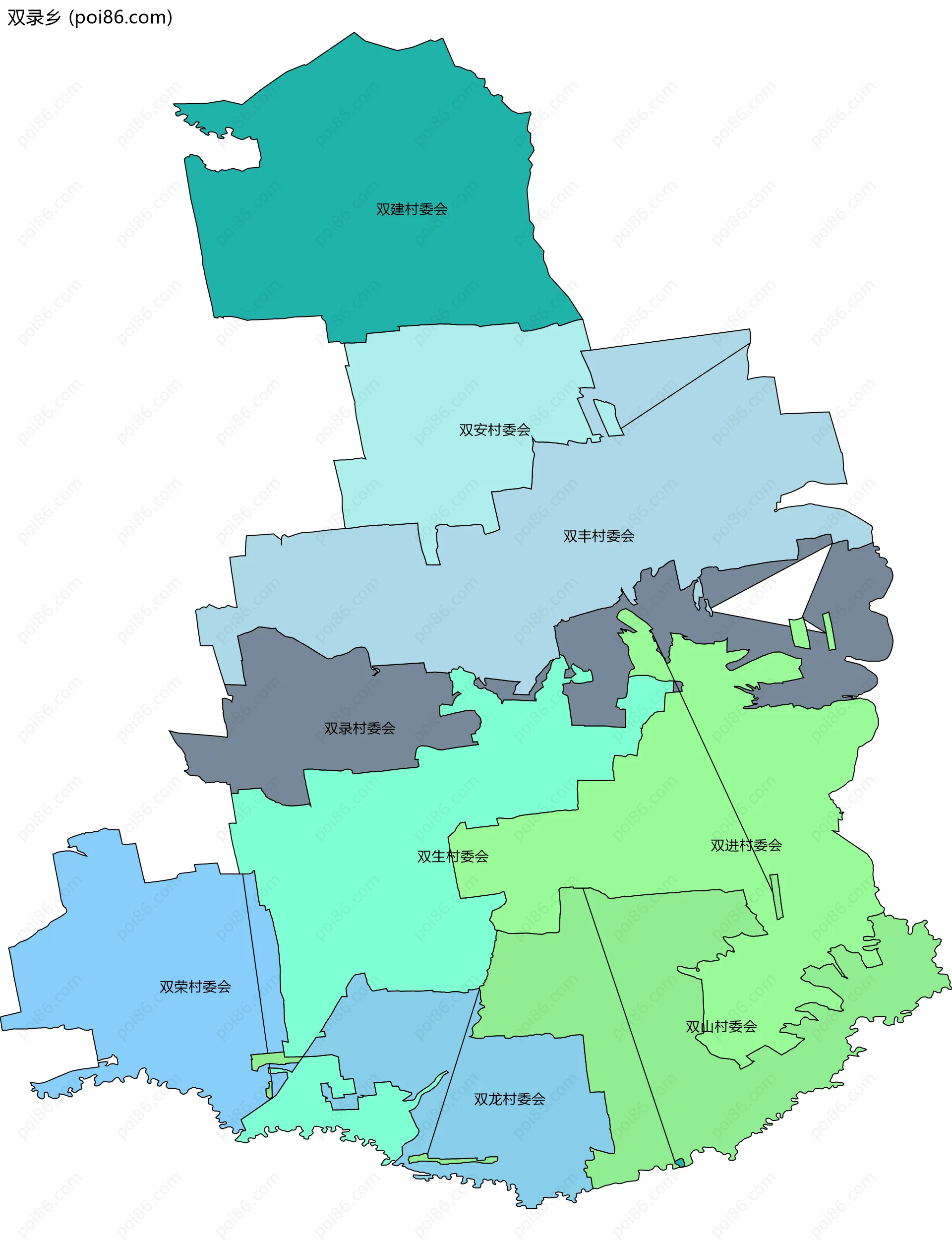 双录乡边界地图(五级行政区划)