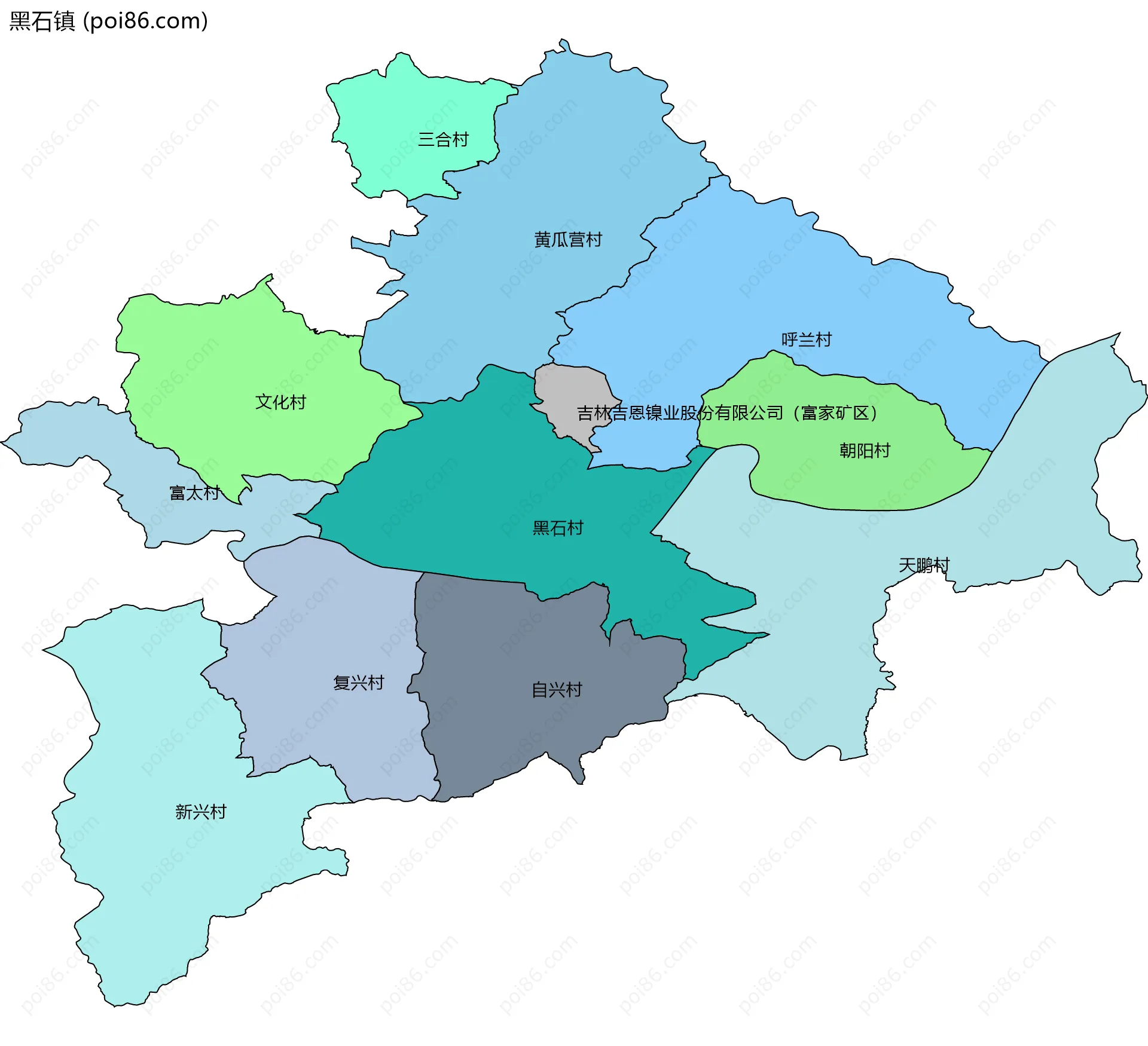 黑石镇边界地图(五级行政区划)