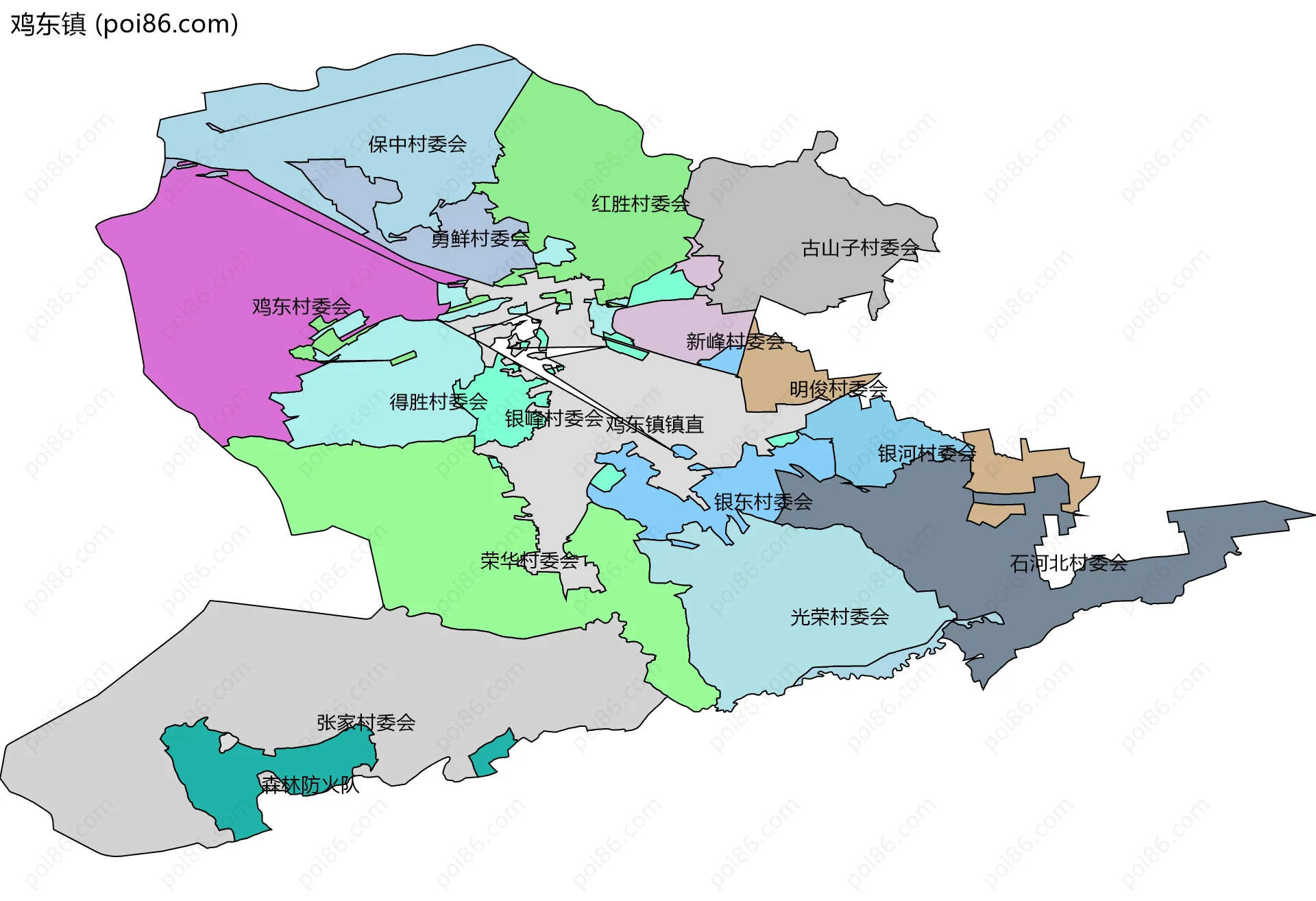 鸡东镇边界地图(五级行政区划)