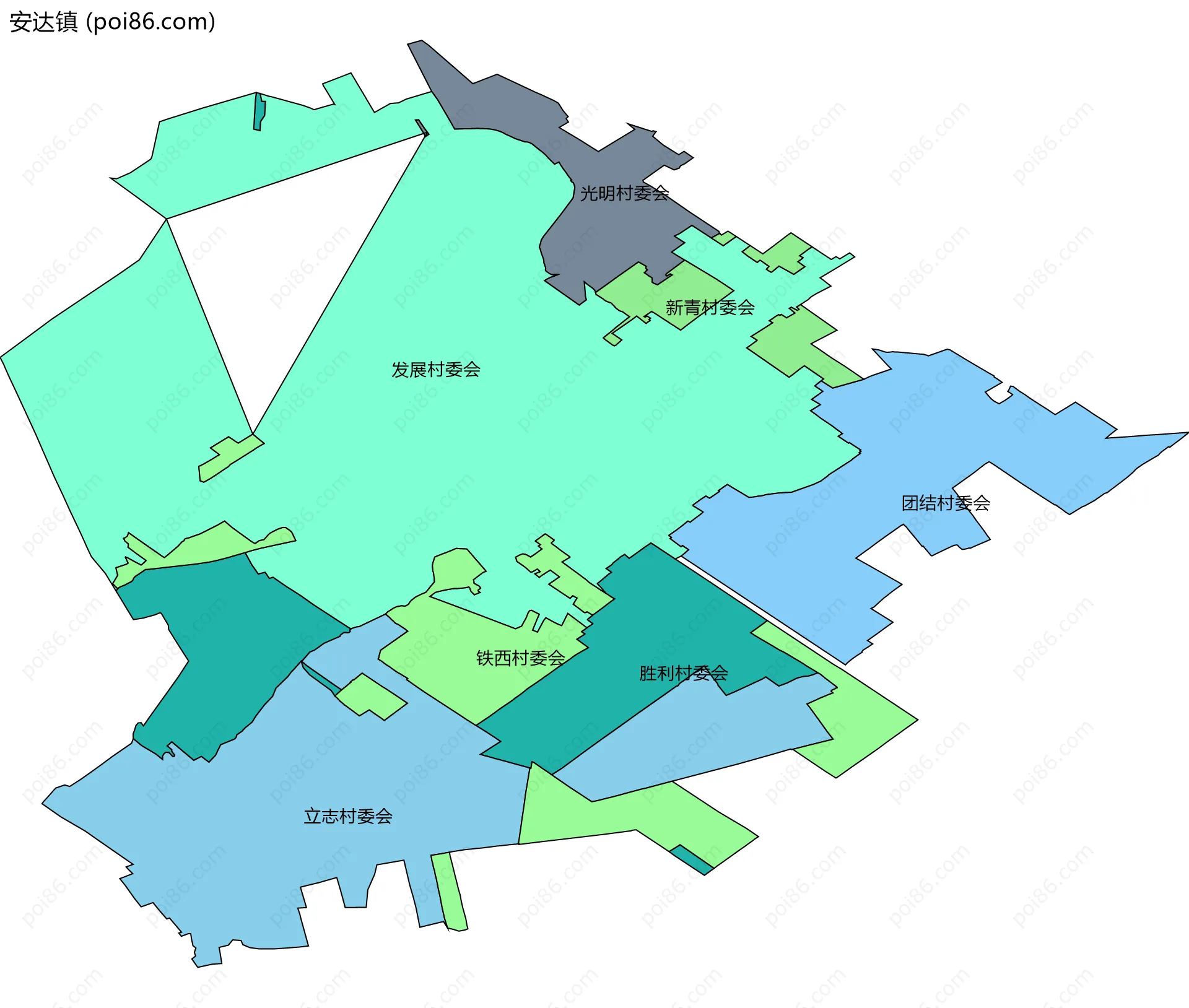 安达镇边界地图(五级行政区划)