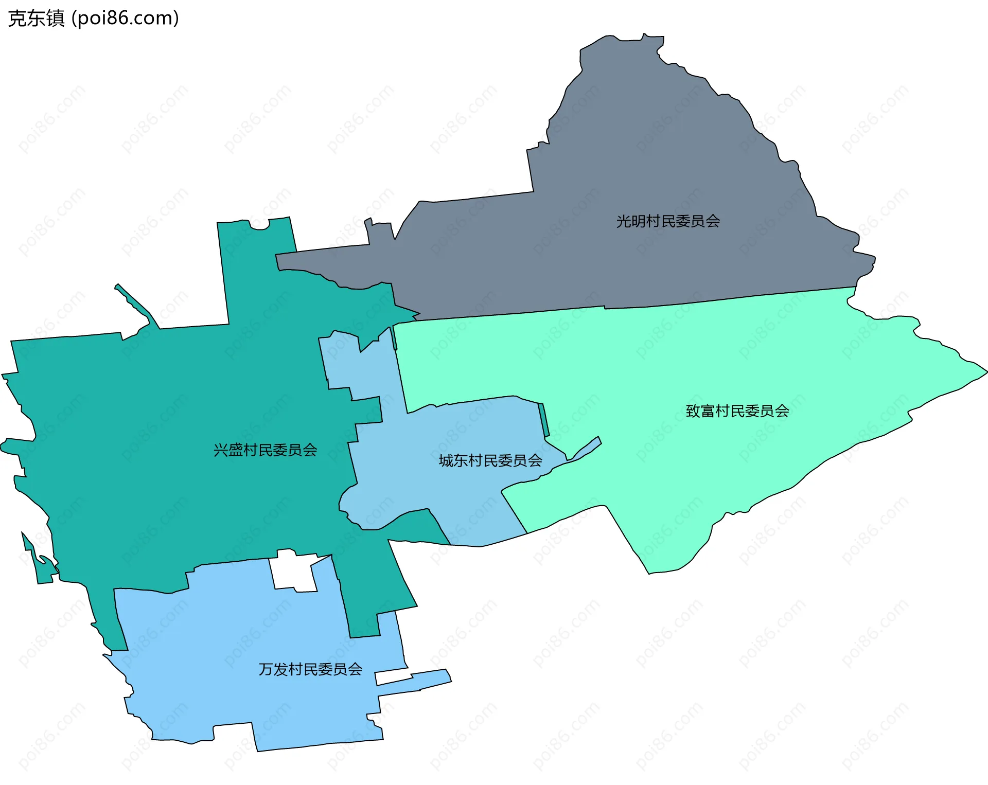 克东镇边界地图(五级行政区划)