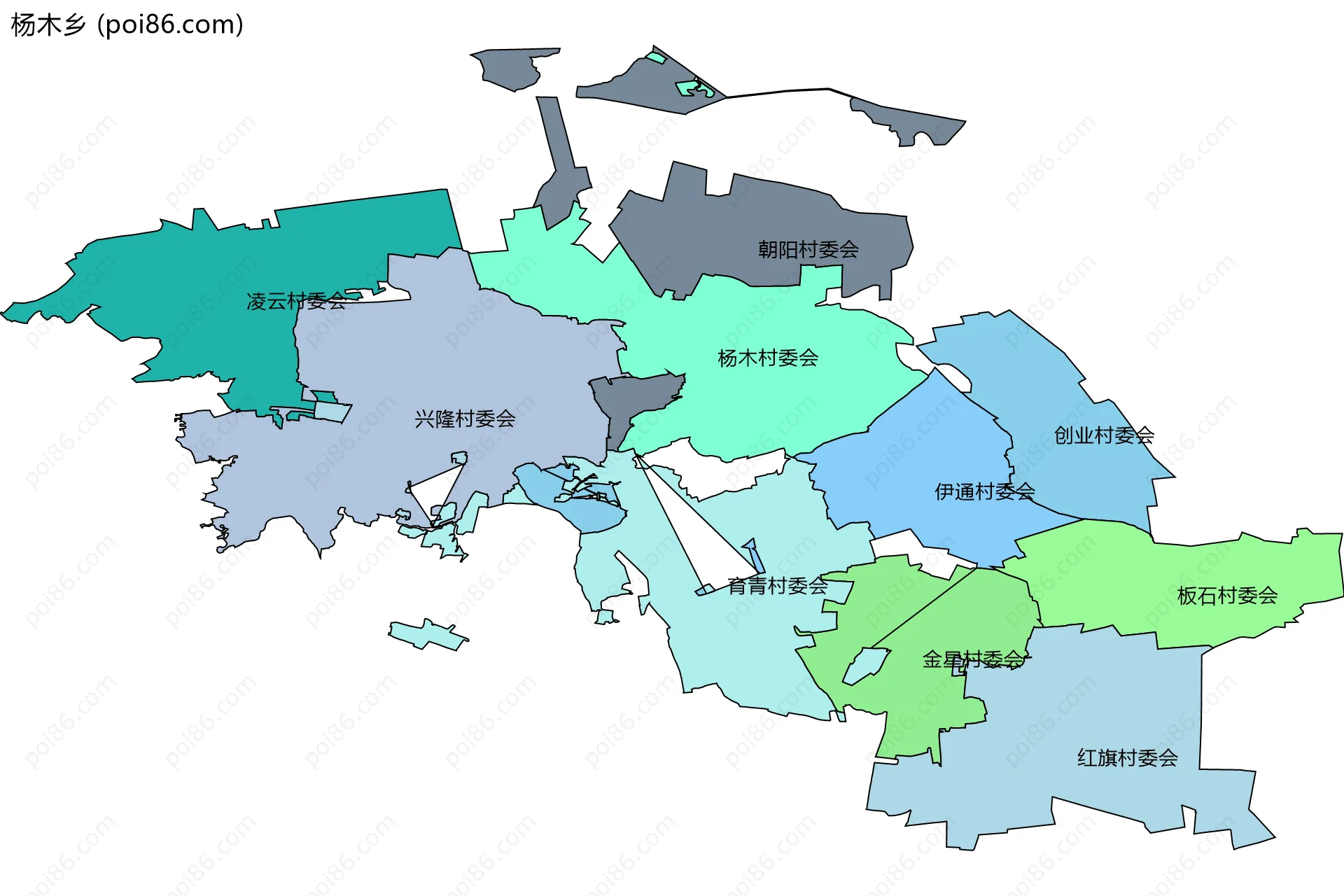 杨木乡边界地图(五级行政区划)