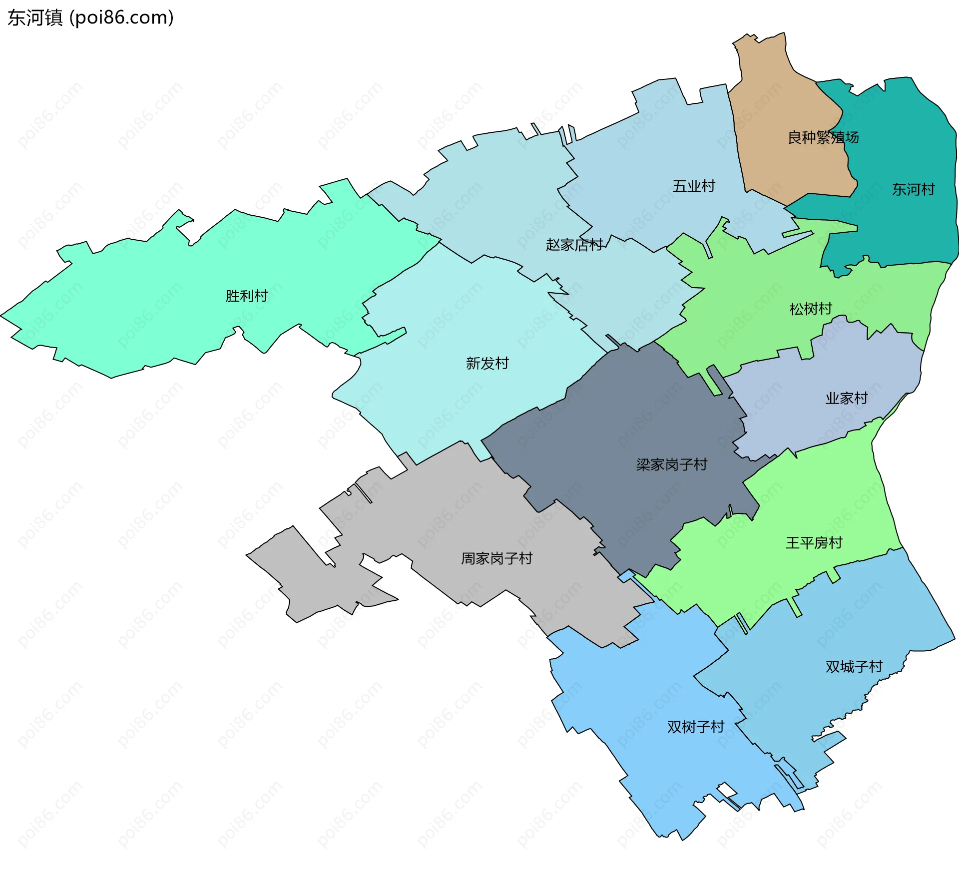 东河镇边界地图(五级行政区划)