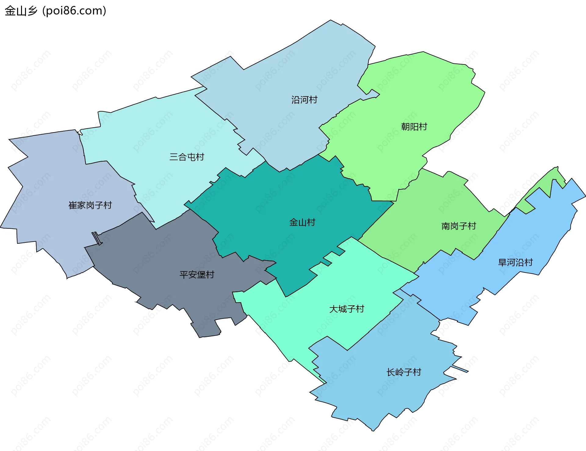 金山乡边界地图(五级行政区划)