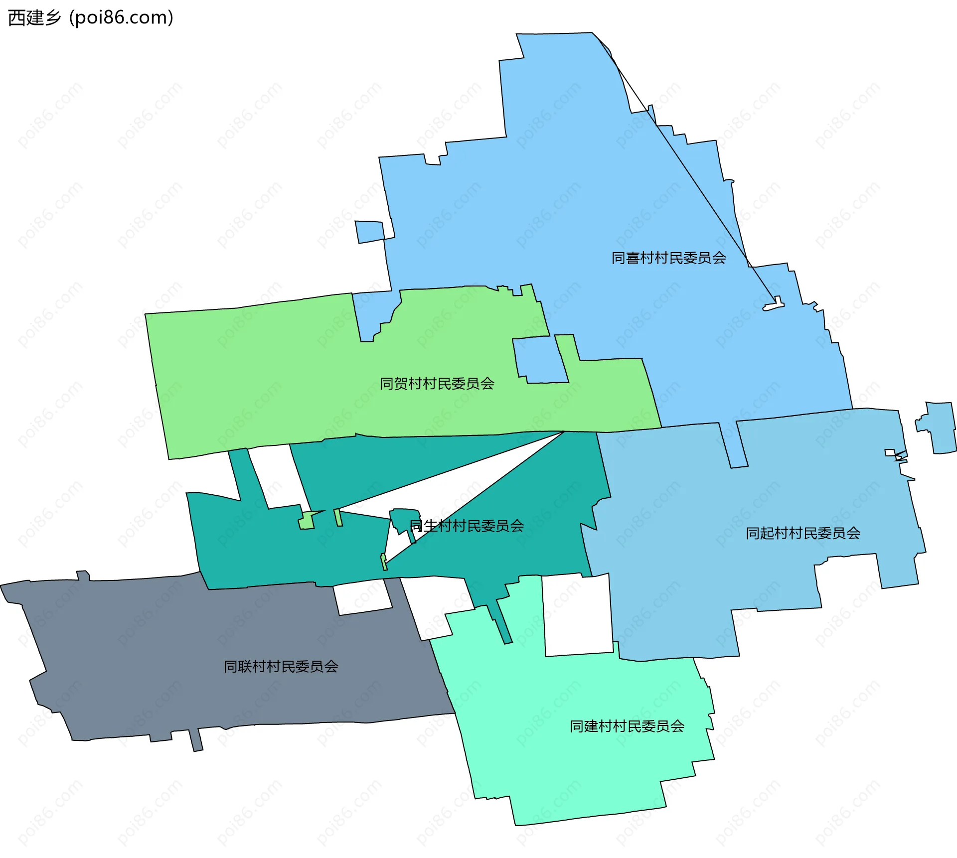 西建乡边界地图(五级行政区划)