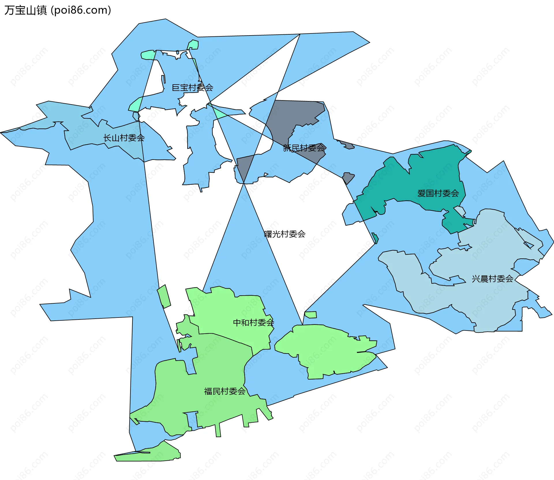 万宝山镇边界地图(五级行政区划)