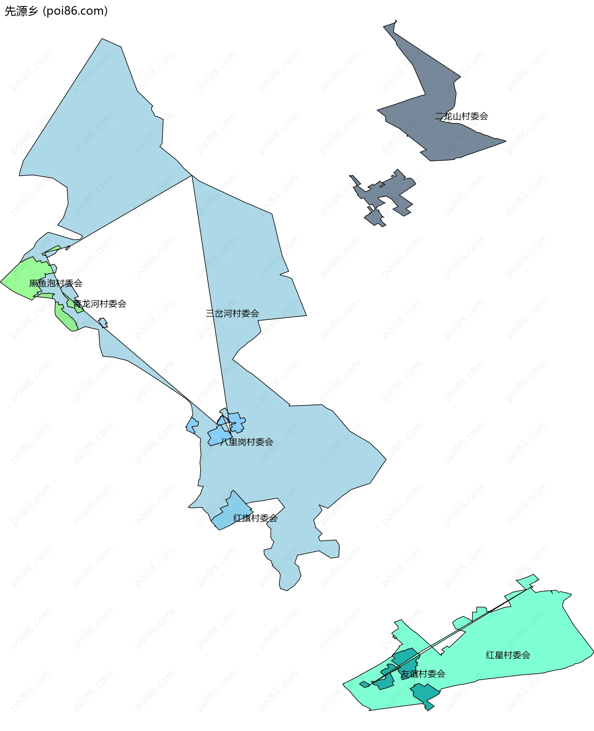 先源乡边界地图(五级行政区划)