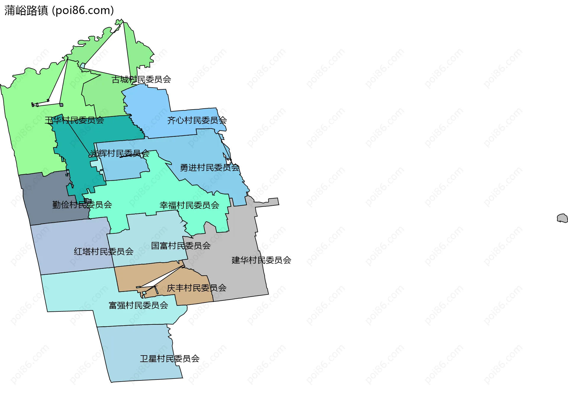 蒲峪路镇边界地图(五级行政区划)