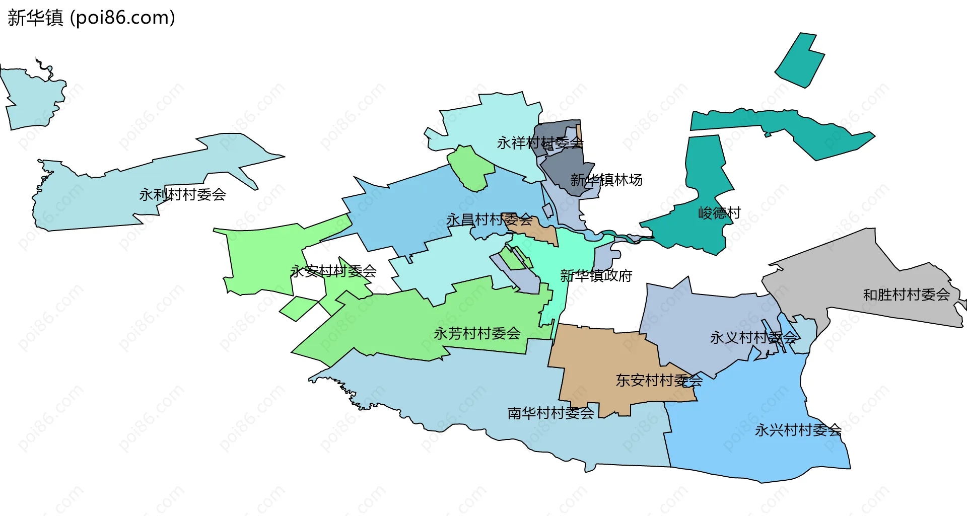 新华镇边界地图(五级行政区划)