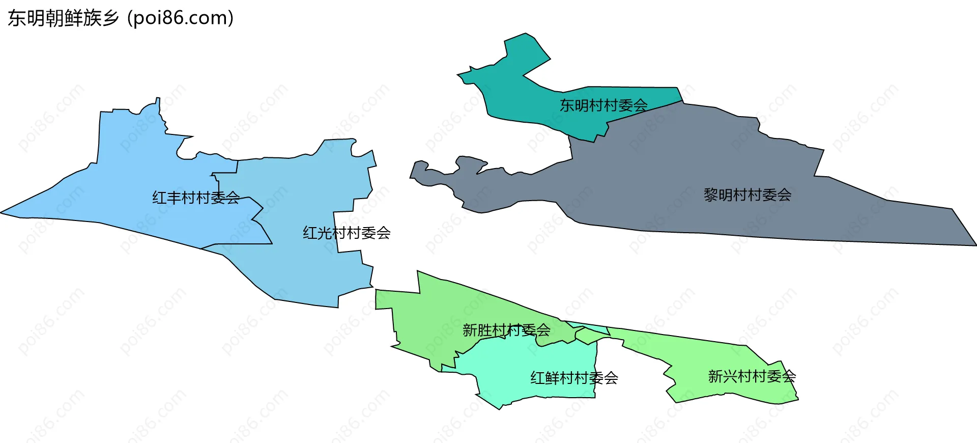 东明朝鲜族乡边界地图(五级行政区划)