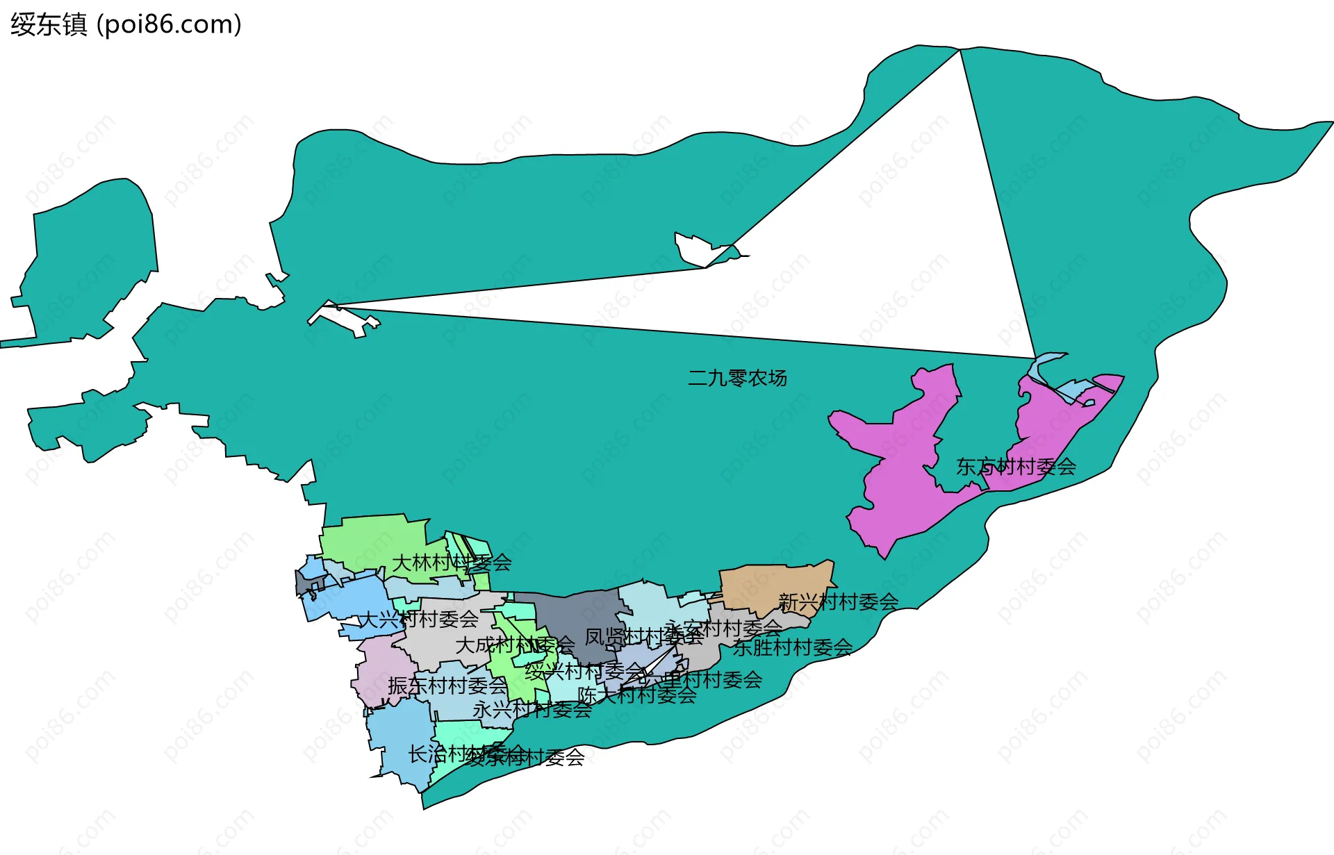 绥东镇边界地图(五级行政区划)