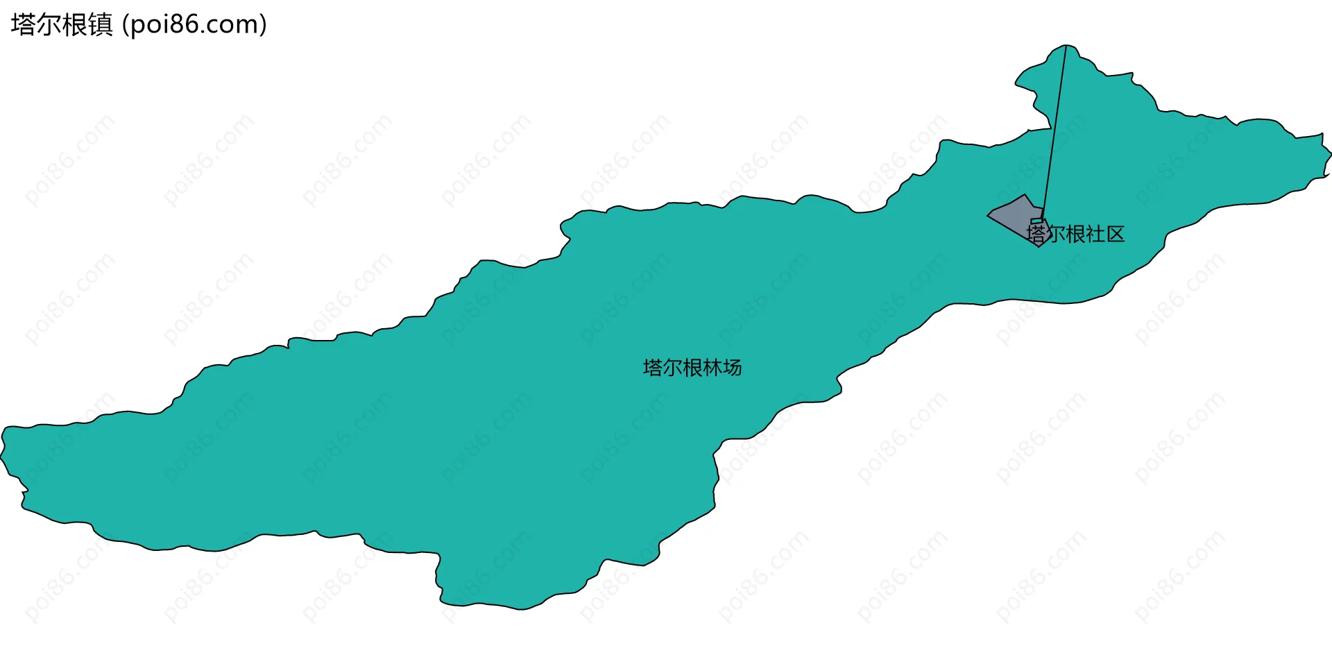 塔尔根镇边界地图(五级行政区划)