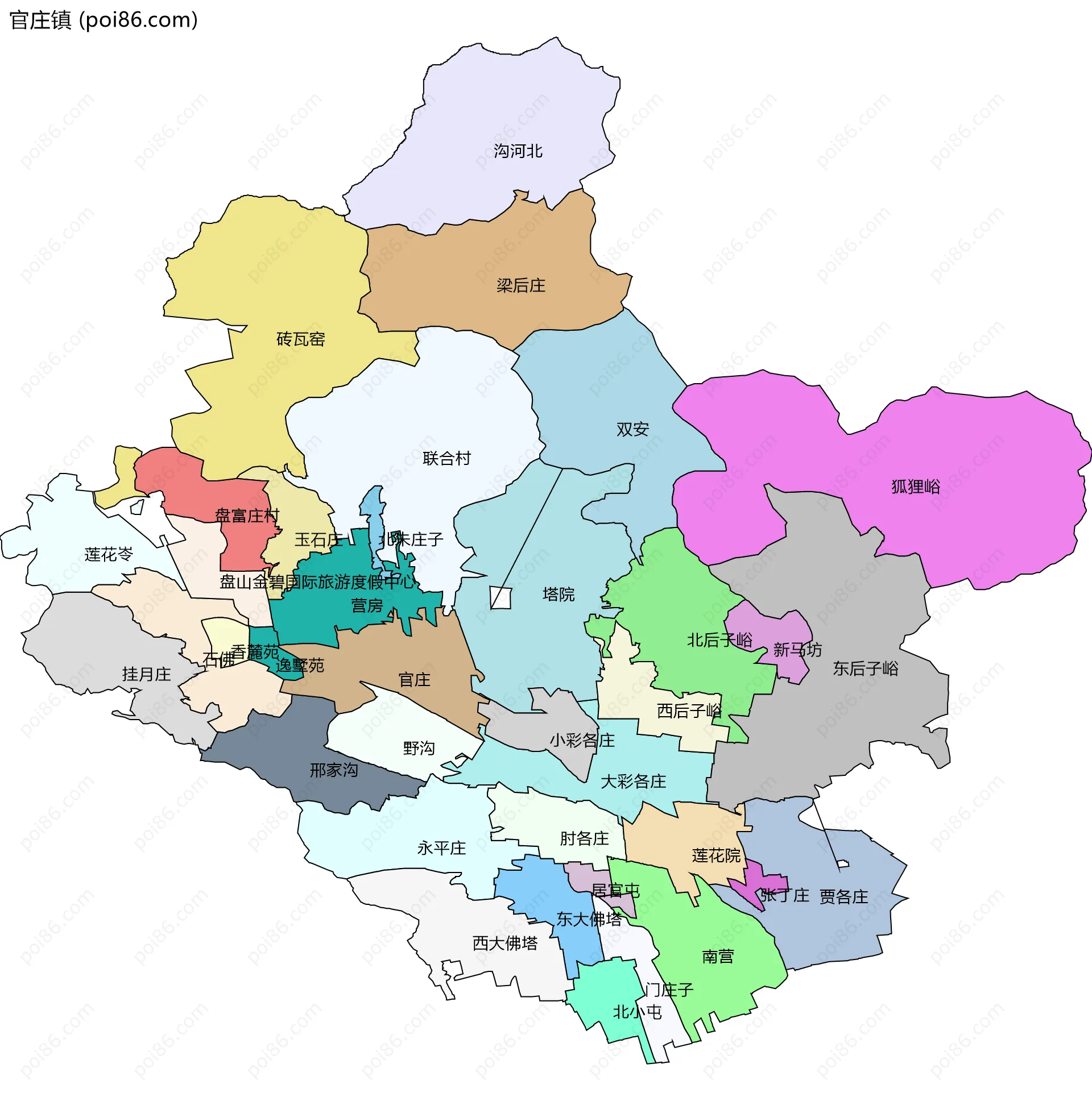 官庄镇边界地图(五级行政区划)