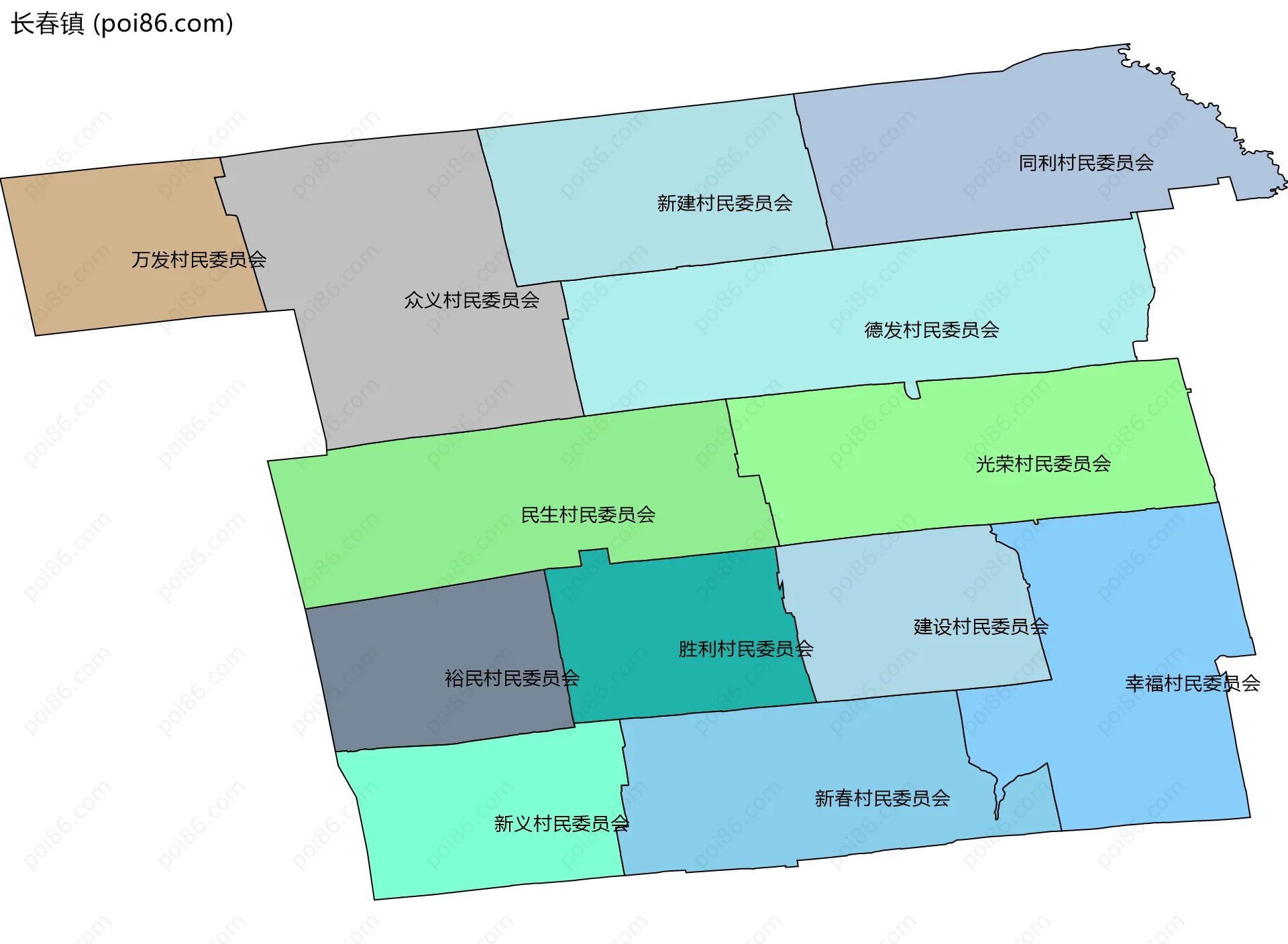 长春镇边界地图(五级行政区划)