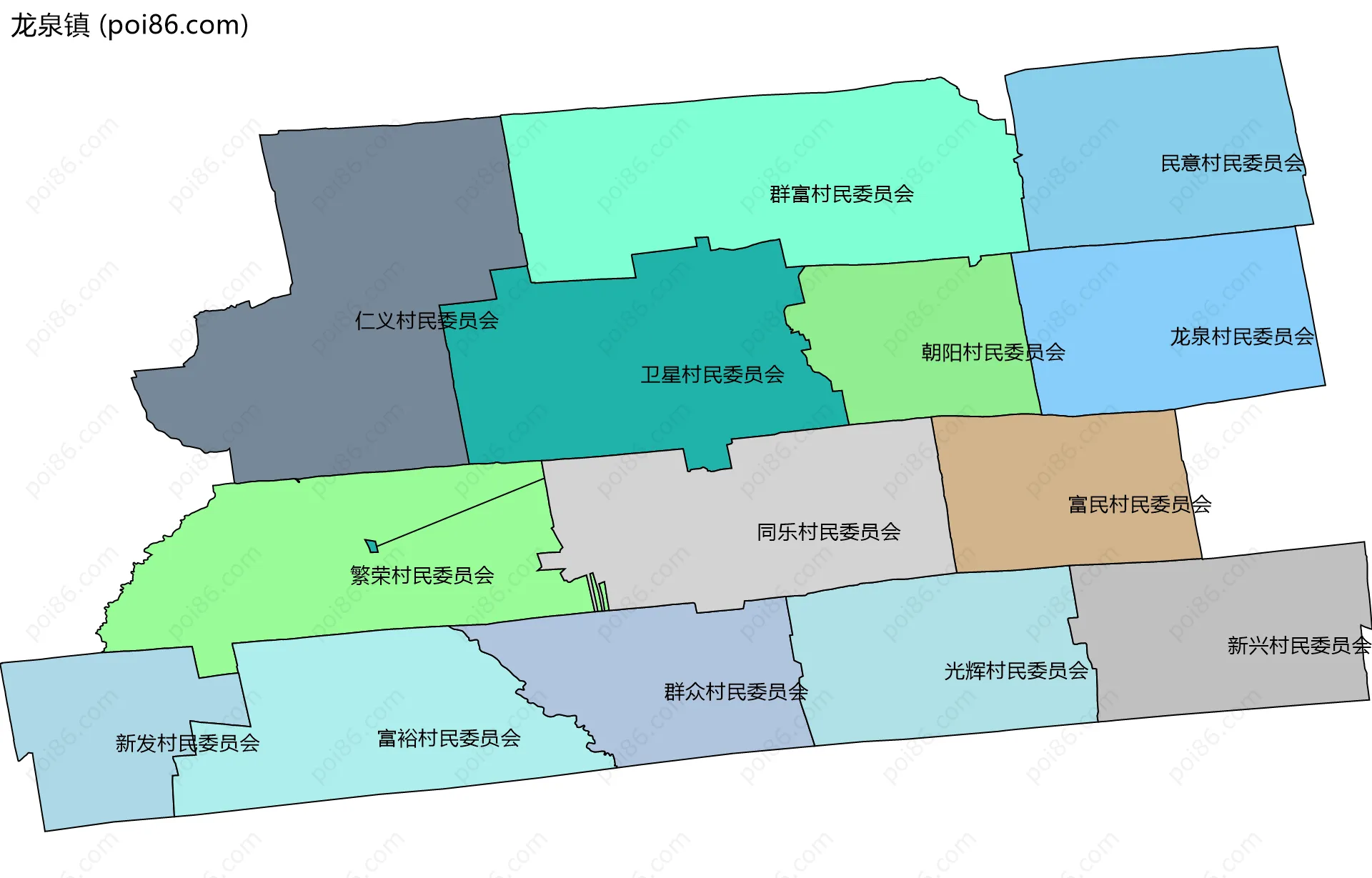 龙泉镇边界地图(五级行政区划)