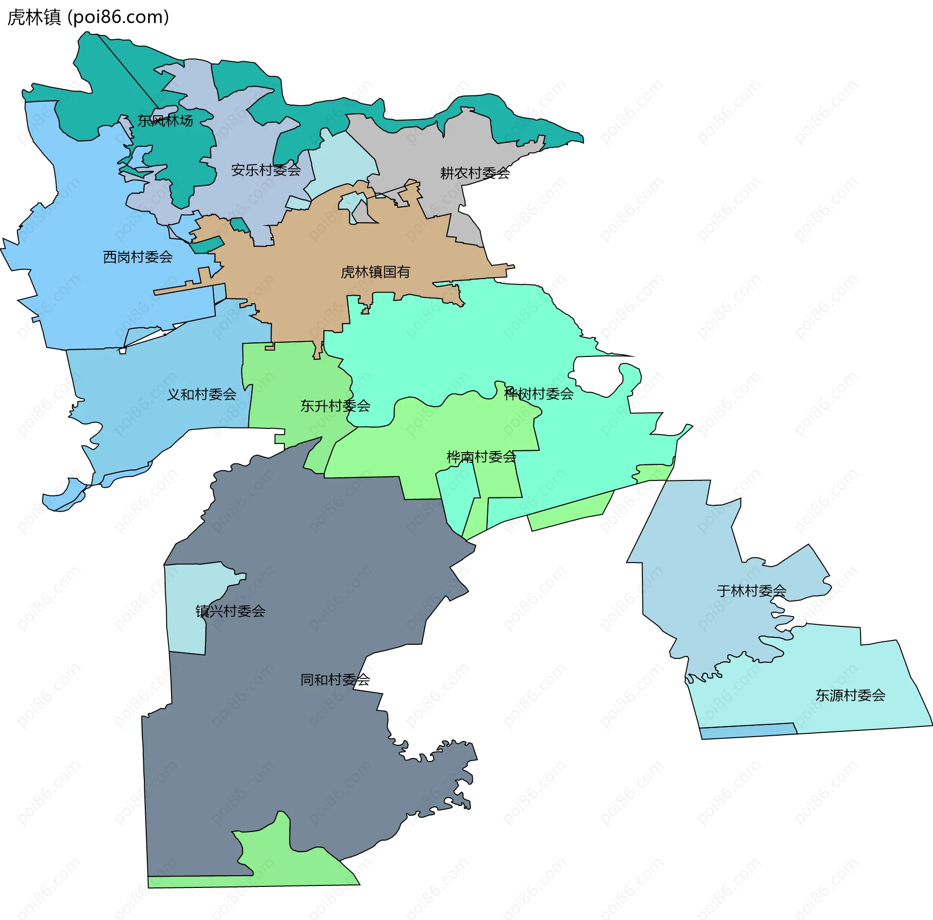 虎林镇边界地图(五级行政区划)