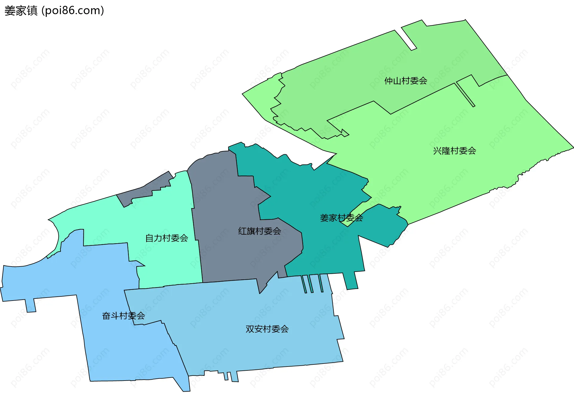 姜家镇边界地图(五级行政区划)