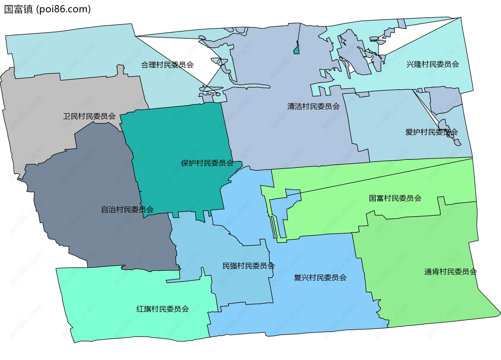 国富镇边界地图(五级行政区划)