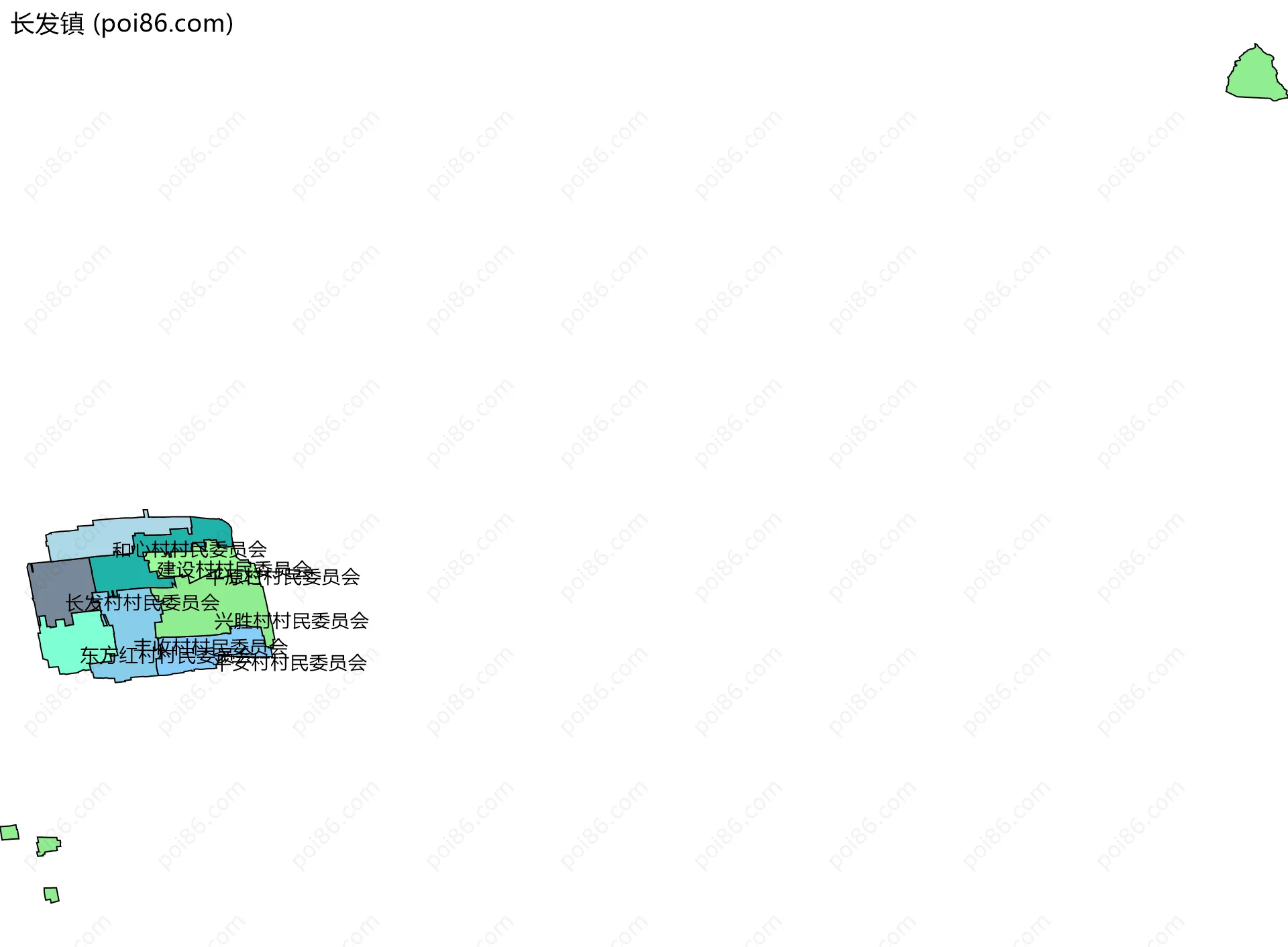 长发镇边界地图(五级行政区划)