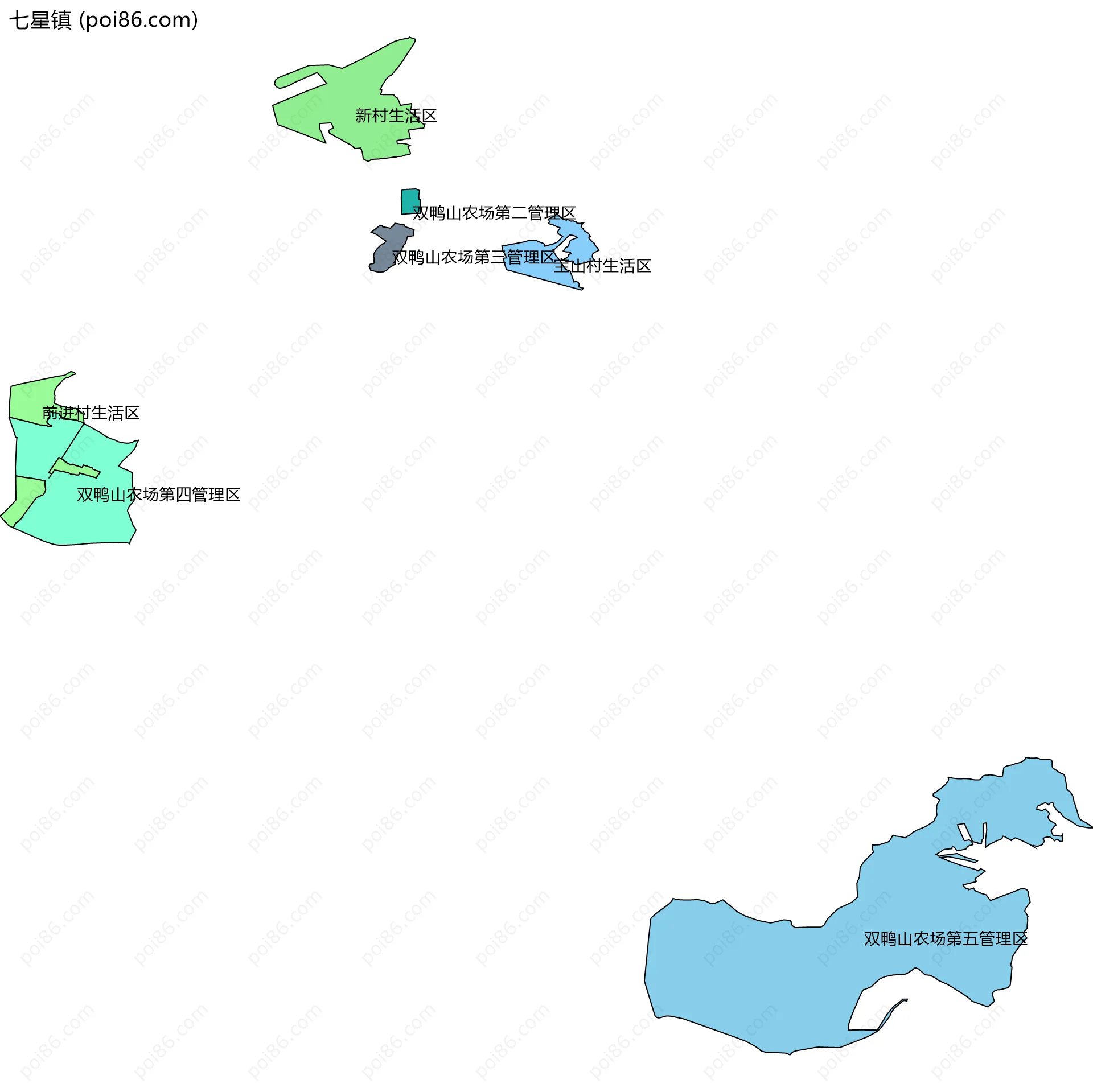 七星镇边界地图(五级行政区划)
