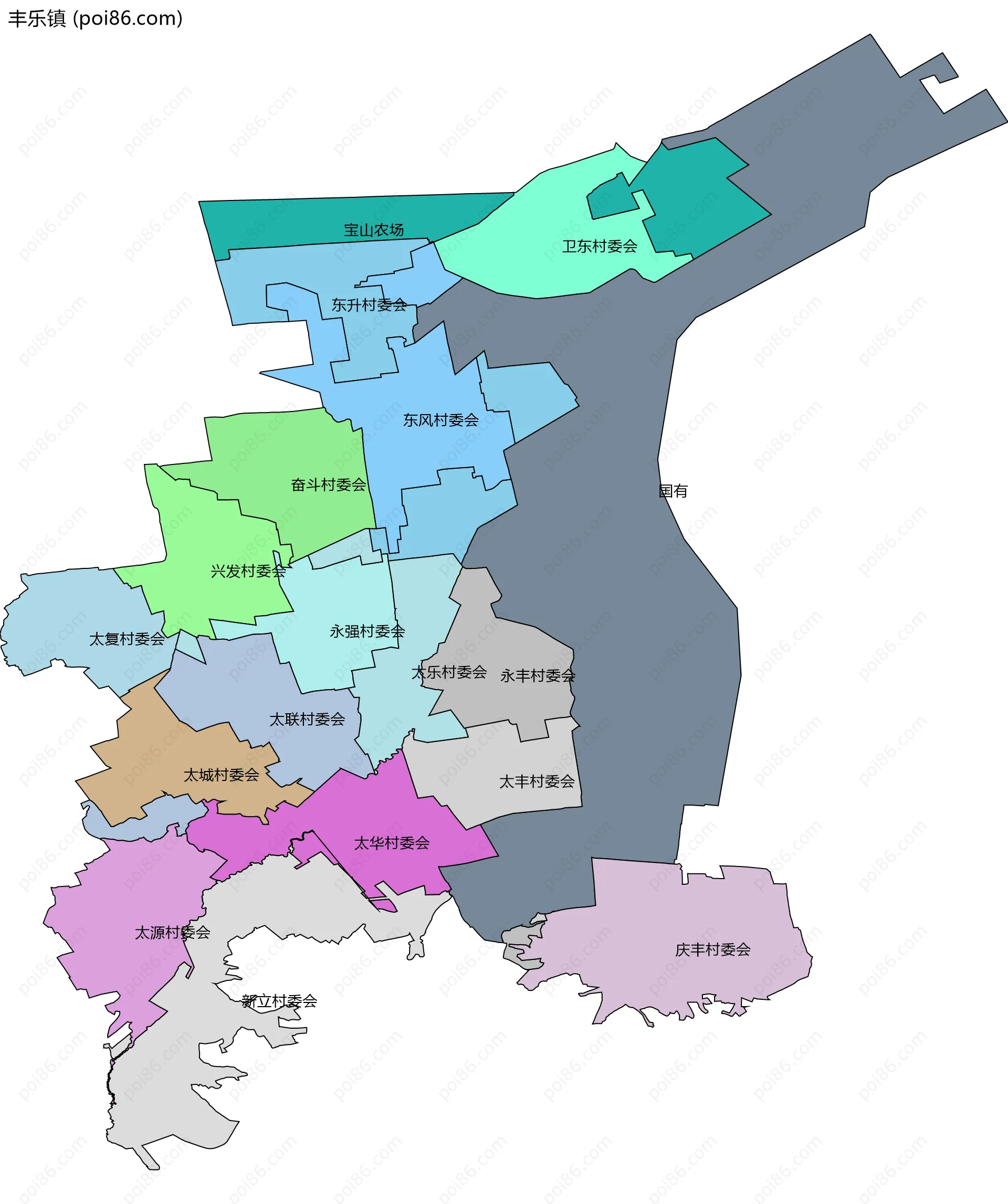 丰乐镇边界地图(五级行政区划)