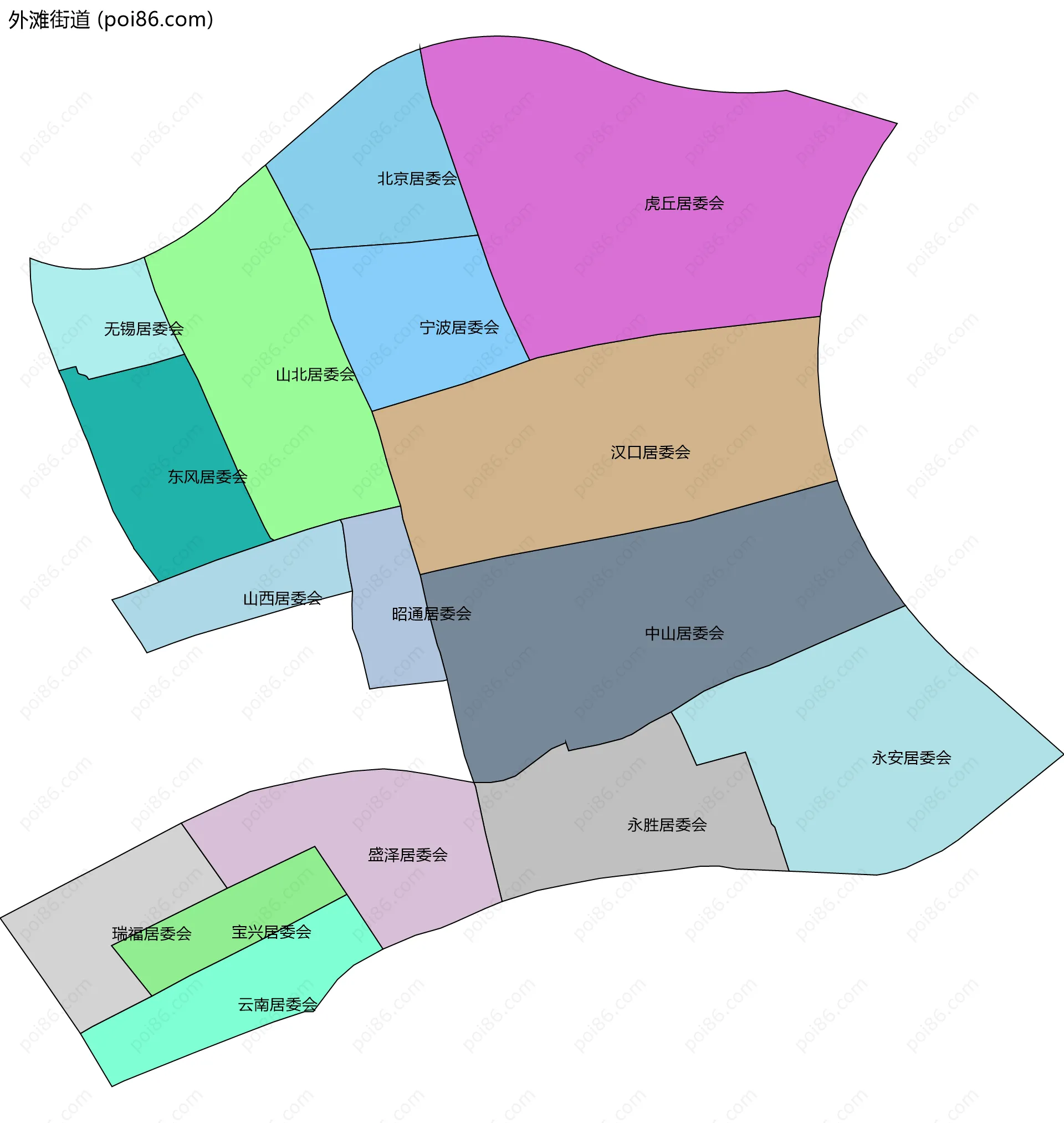 外滩街道边界地图(五级行政区划)