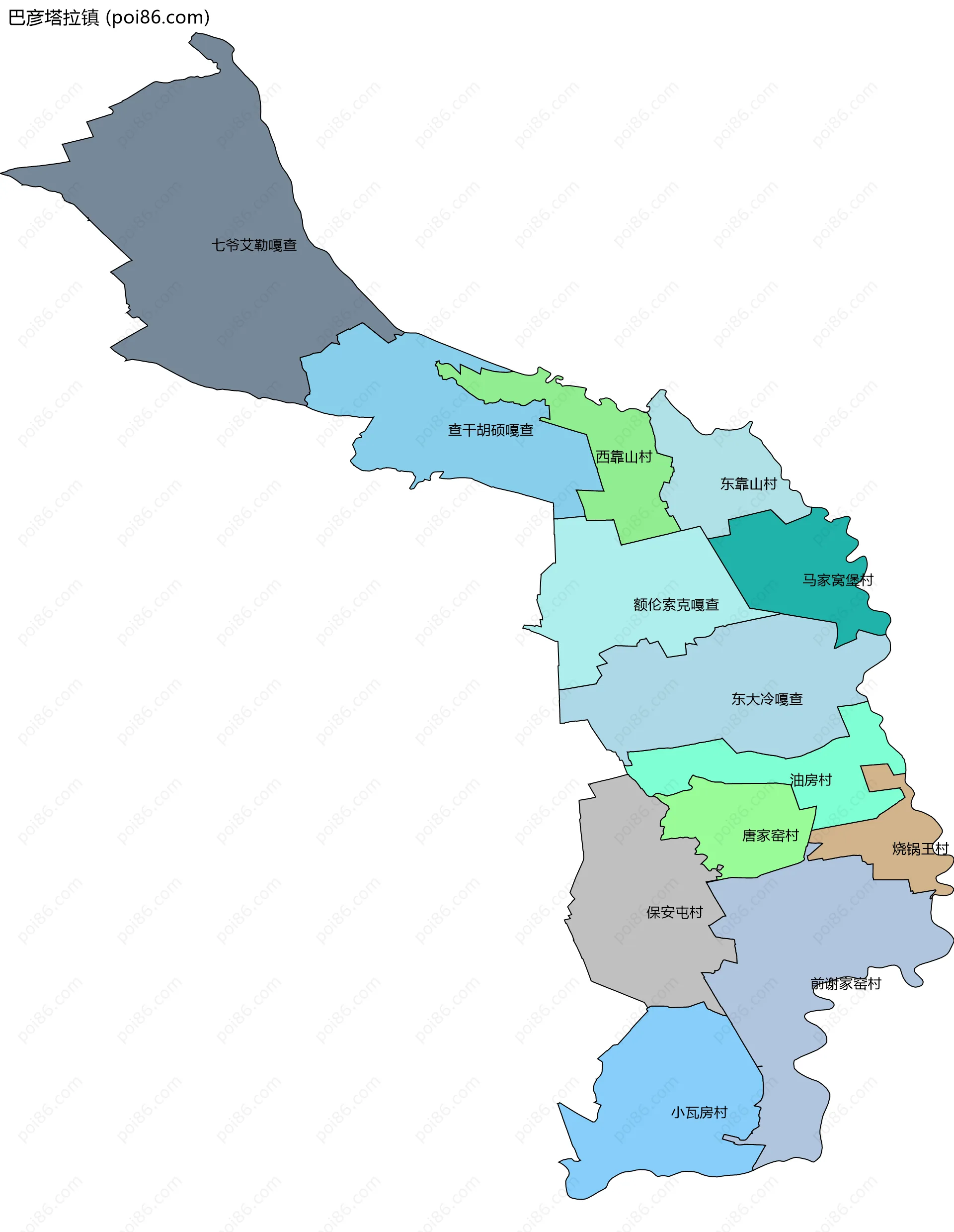 巴彦塔拉镇边界地图(五级行政区划)