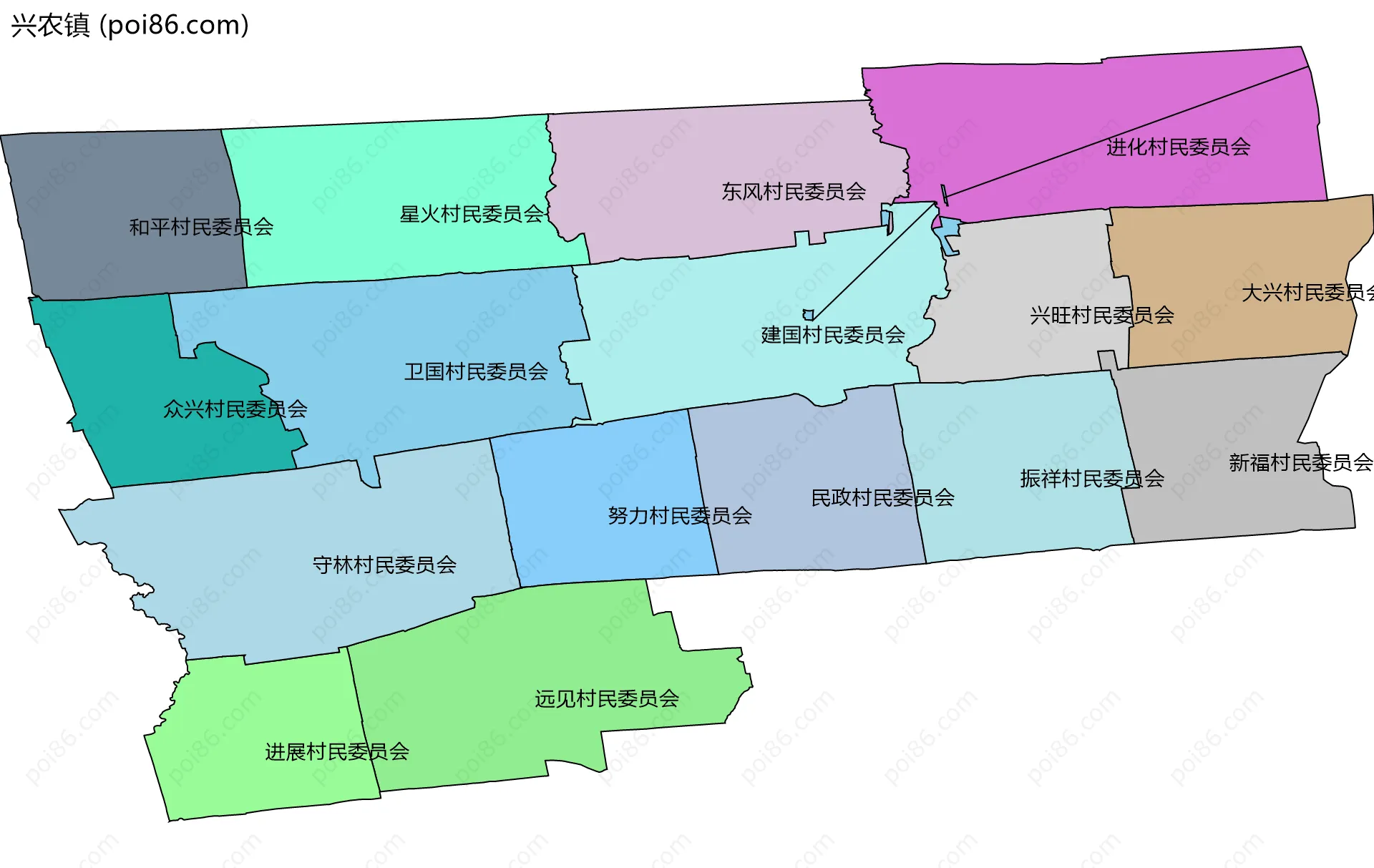 兴农镇边界地图(五级行政区划)