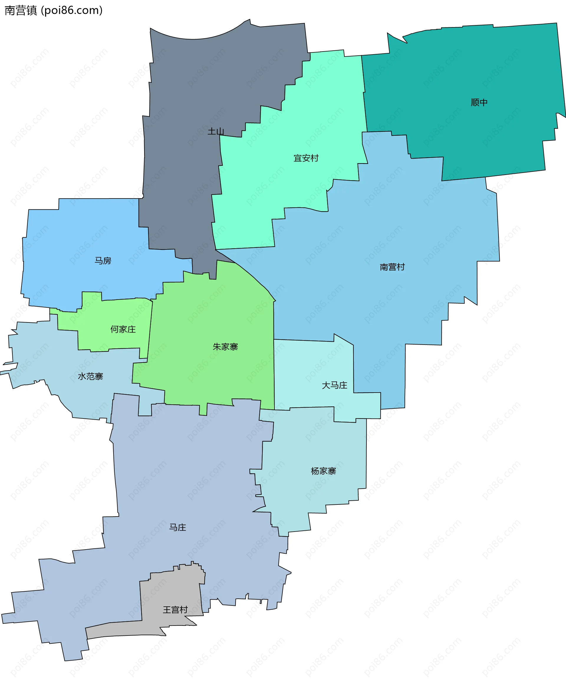 南营镇边界地图(五级行政区划)