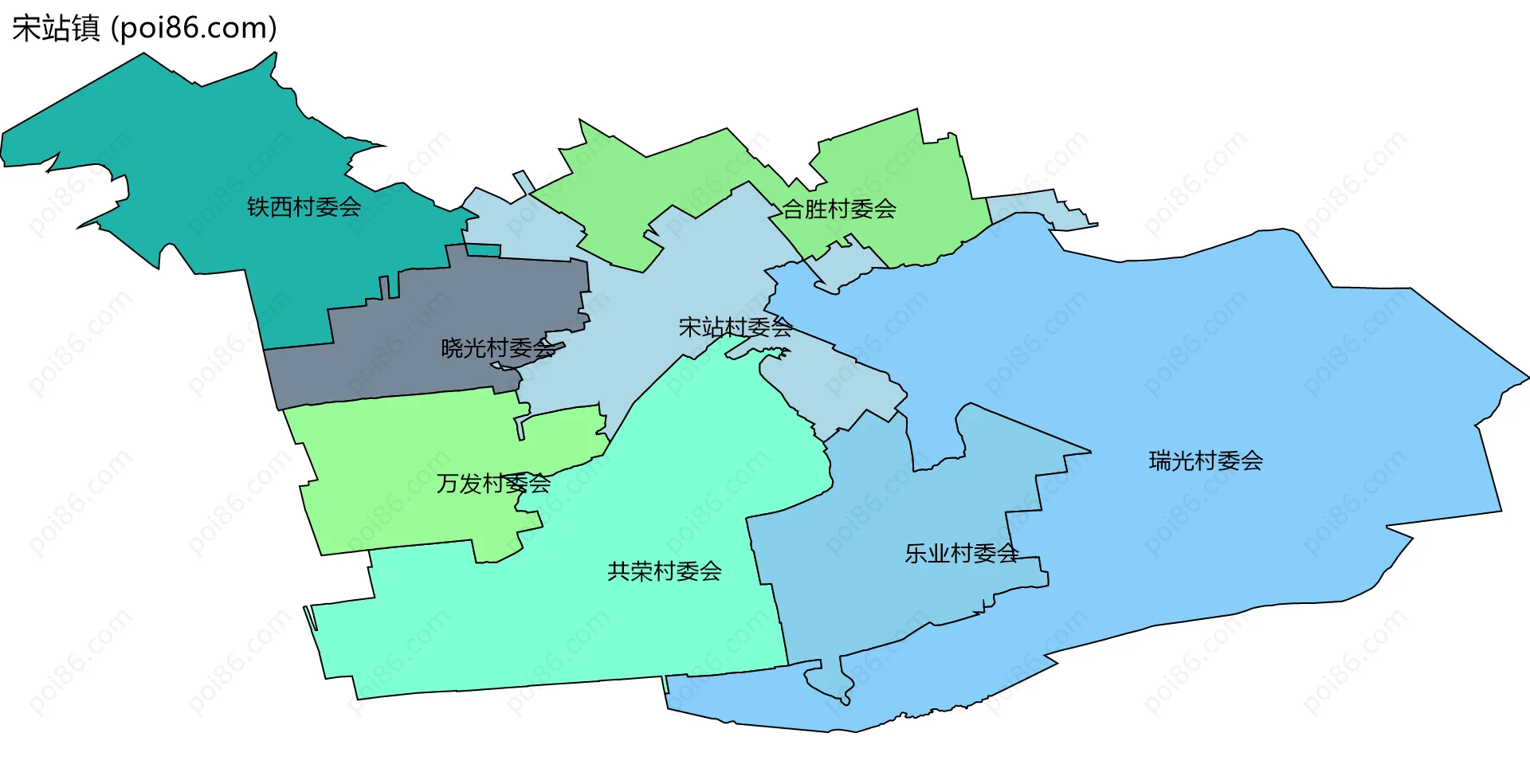 宋站镇边界地图(五级行政区划)