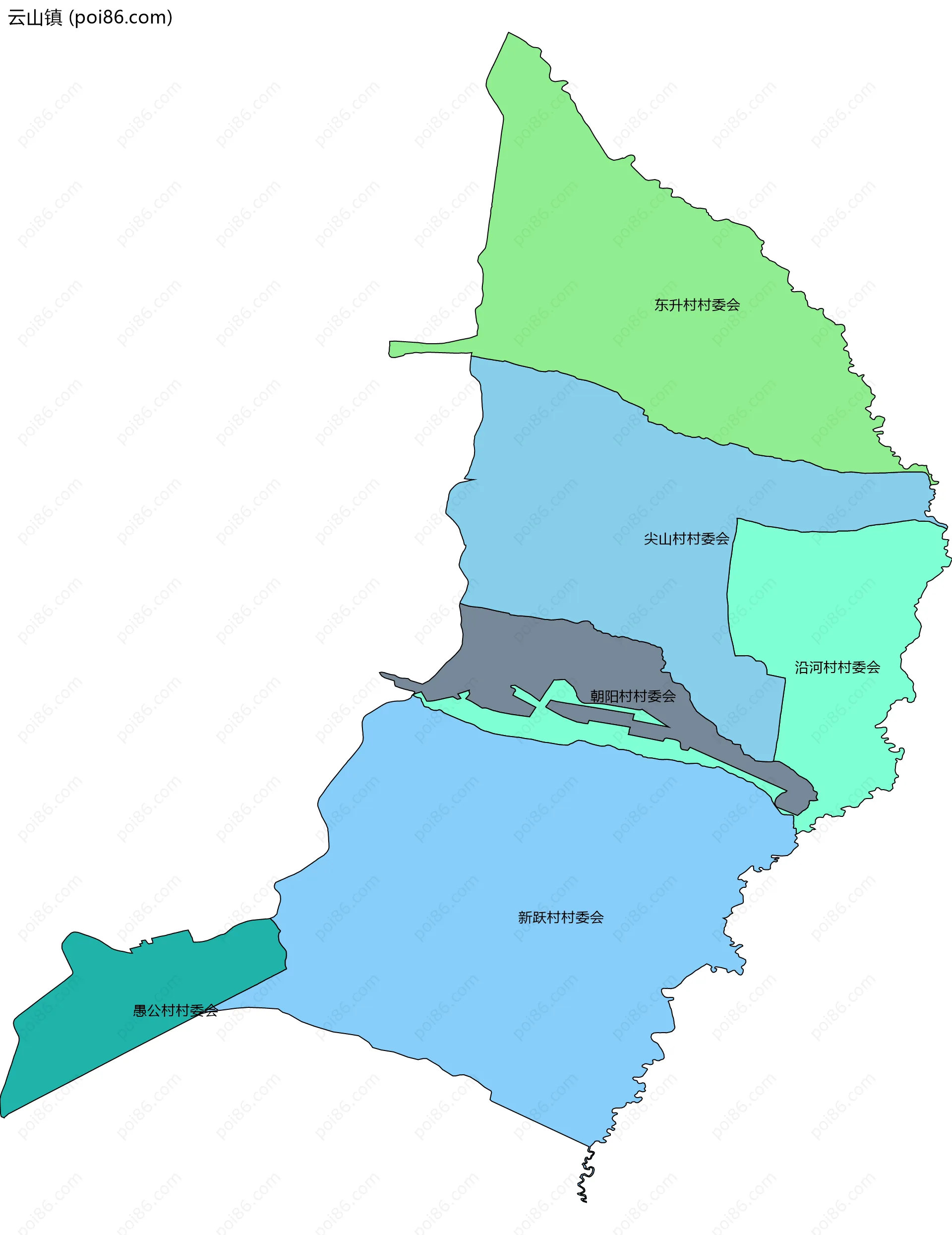 云山镇边界地图(五级行政区划)