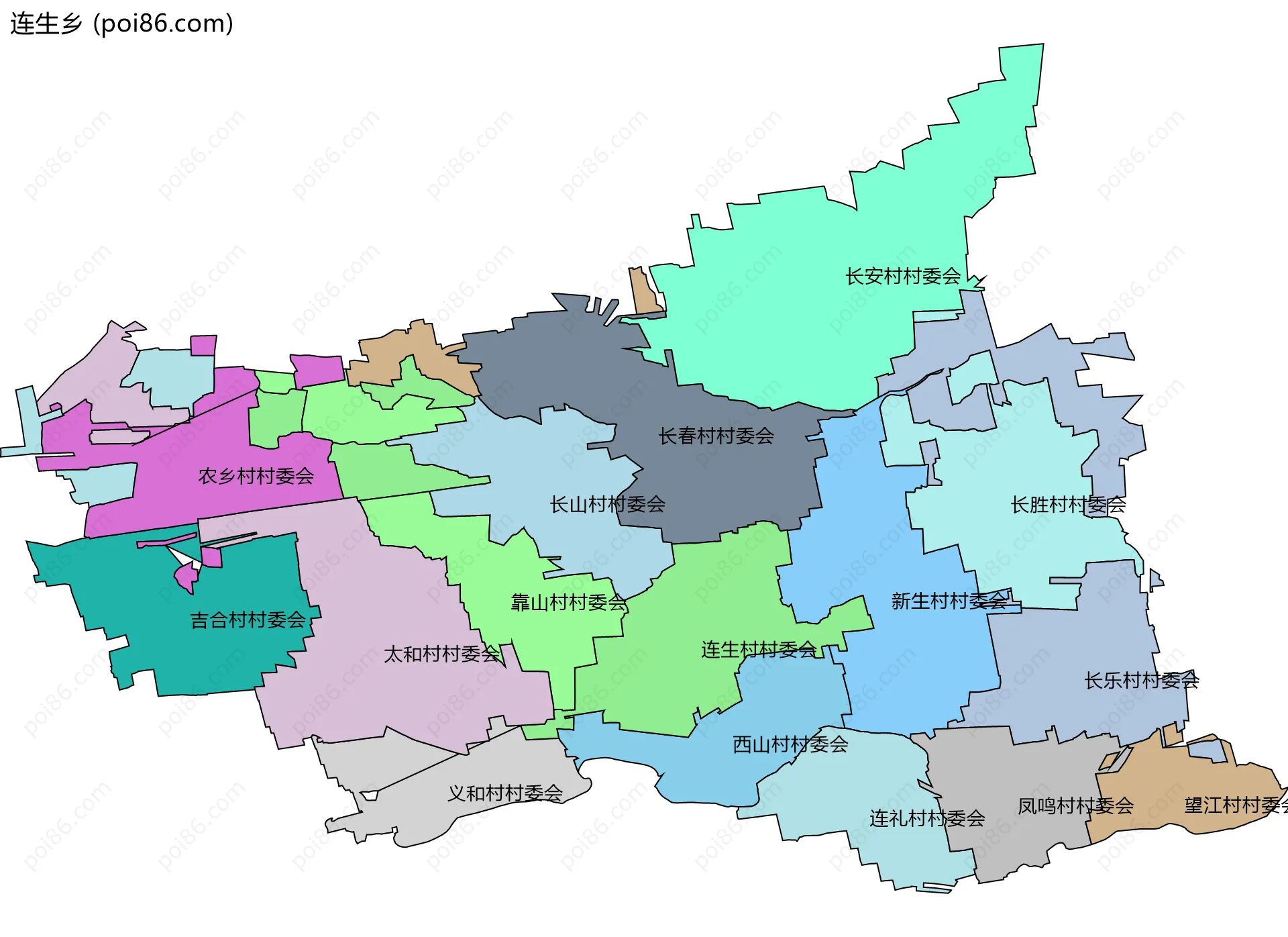 连生乡边界地图(五级行政区划)