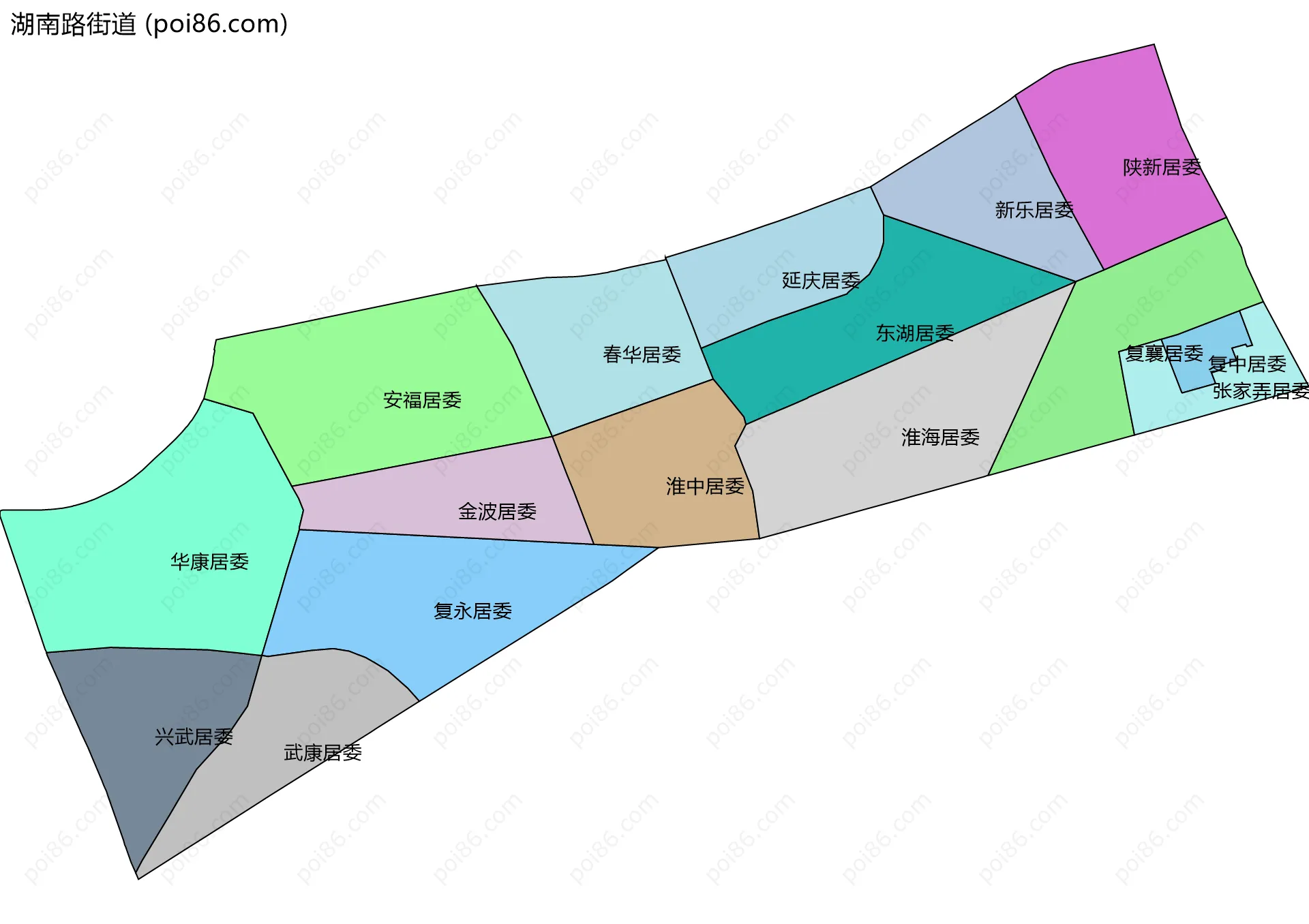 湖南路街道边界地图(五级行政区划)