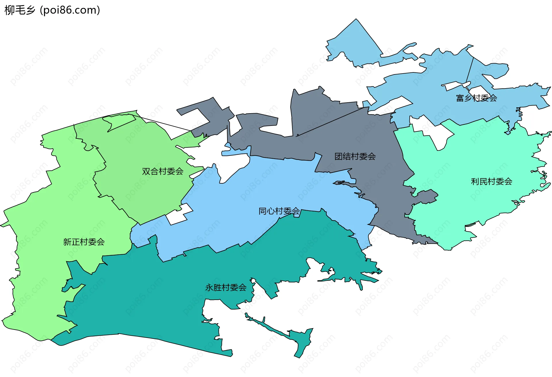 柳毛乡边界地图(五级行政区划)
