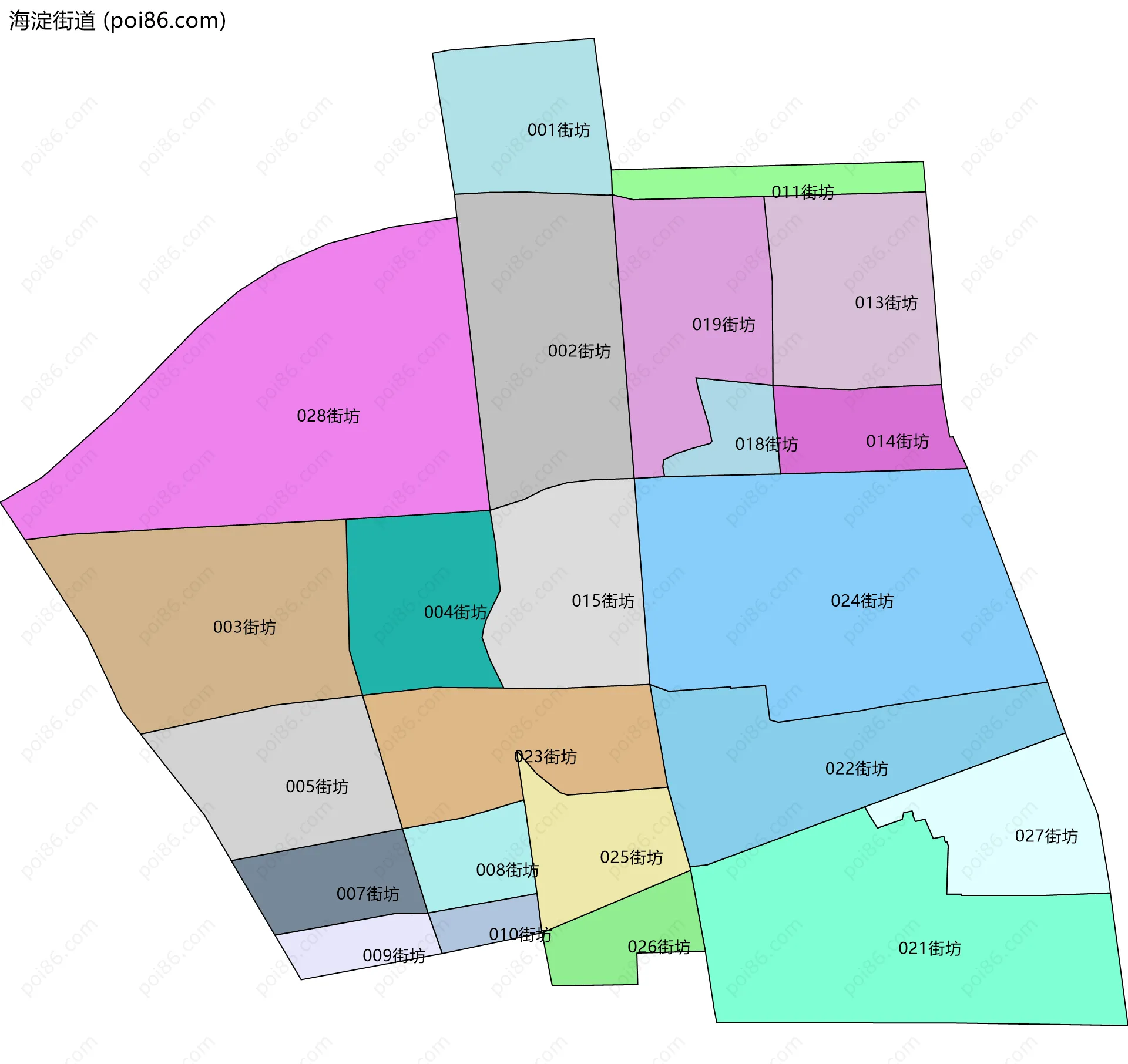 海淀街道边界地图(五级行政区划)