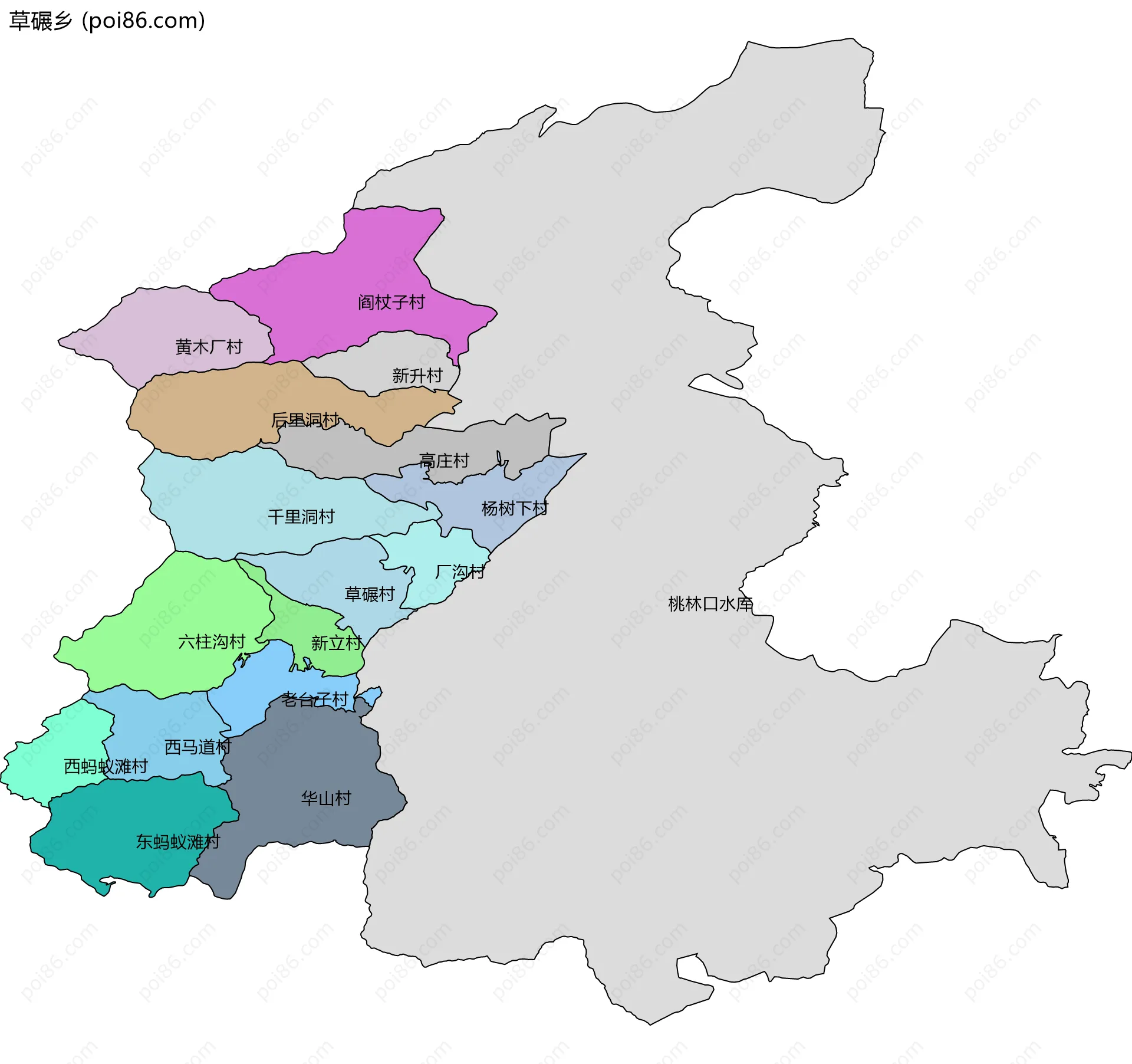 草碾乡边界地图(五级行政区划)