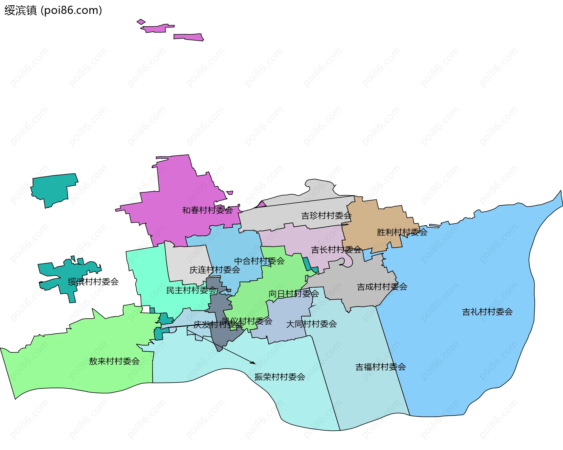 绥滨镇边界地图(五级行政区划)
