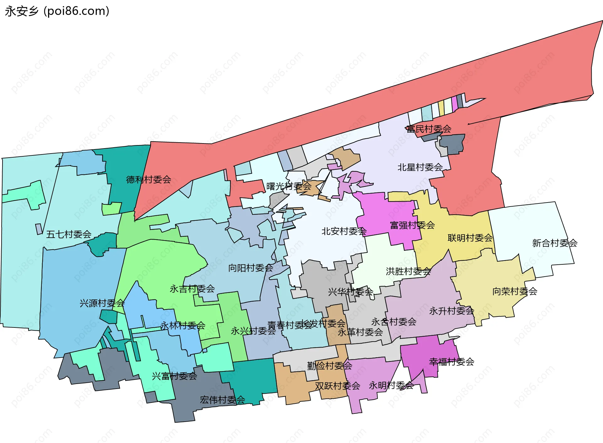 永安乡边界地图(五级行政区划)