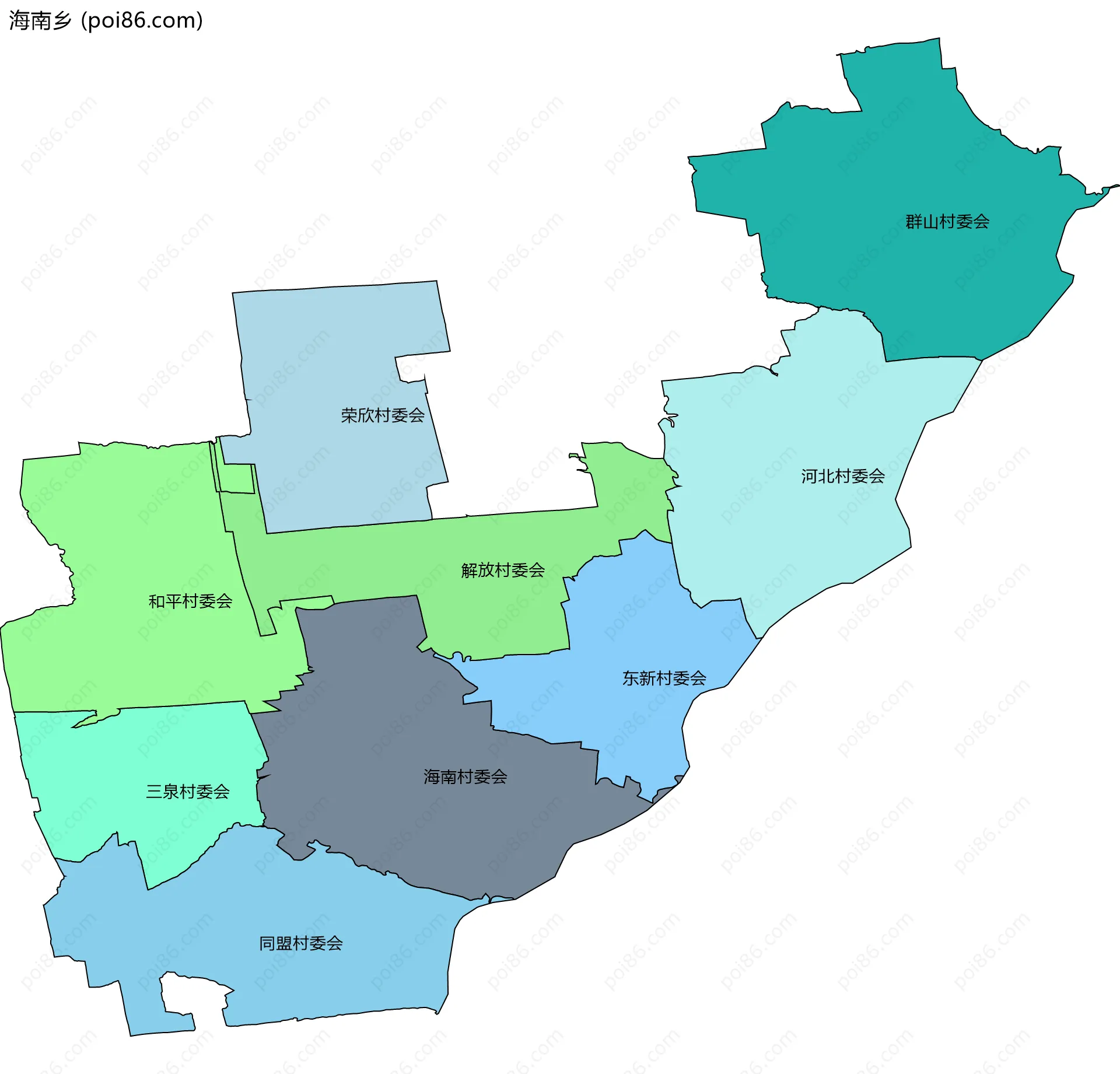 海南乡边界地图(五级行政区划)