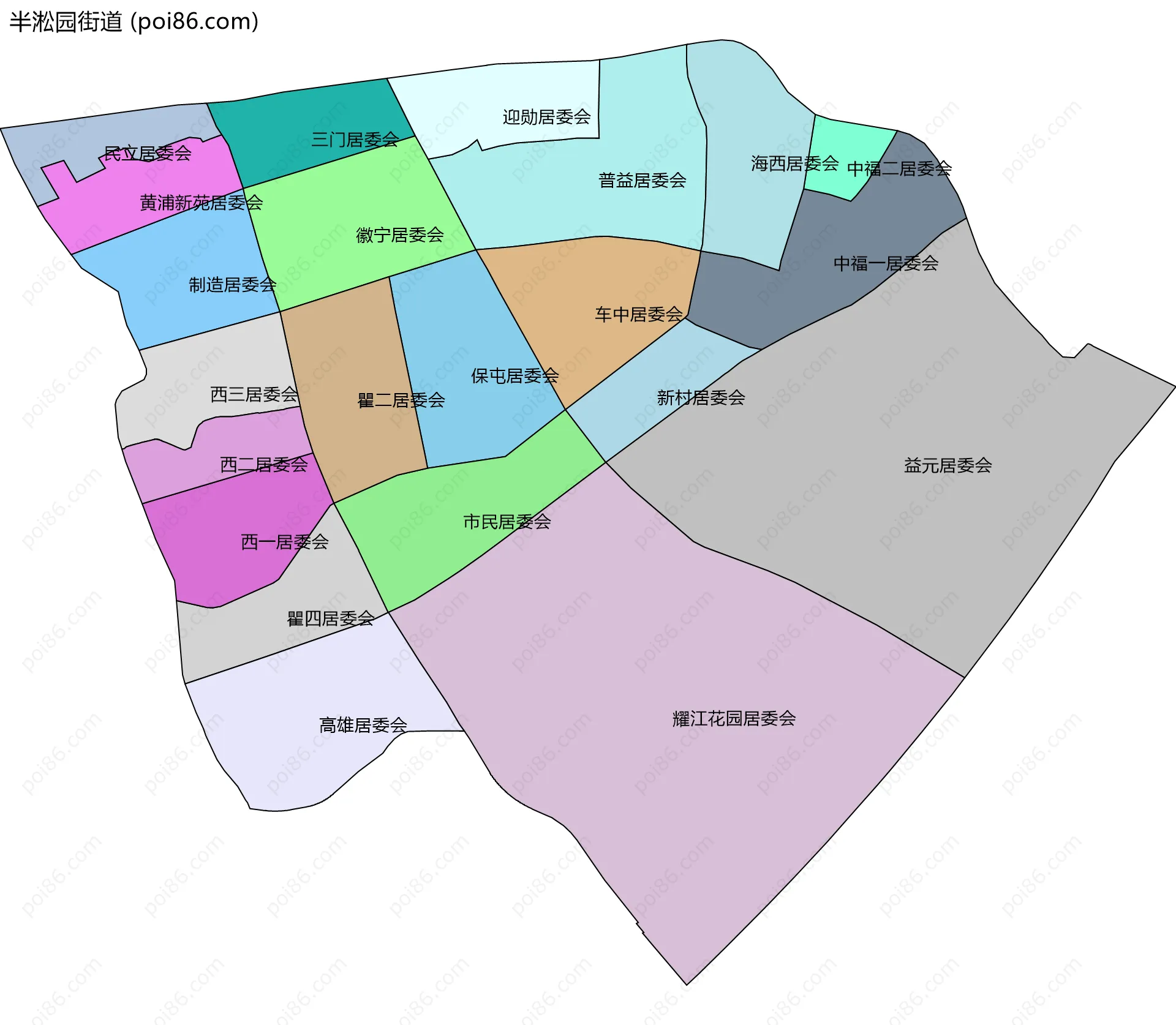 半淞园街道边界地图(五级行政区划)