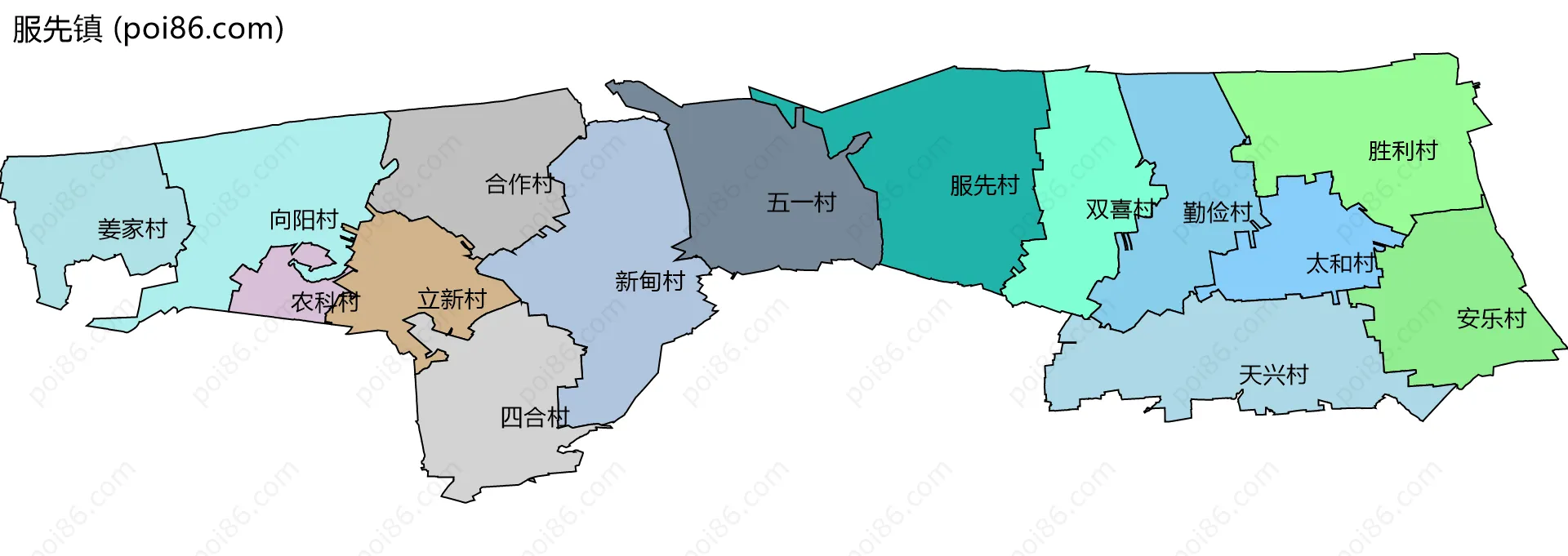 服先镇边界地图(五级行政区划)