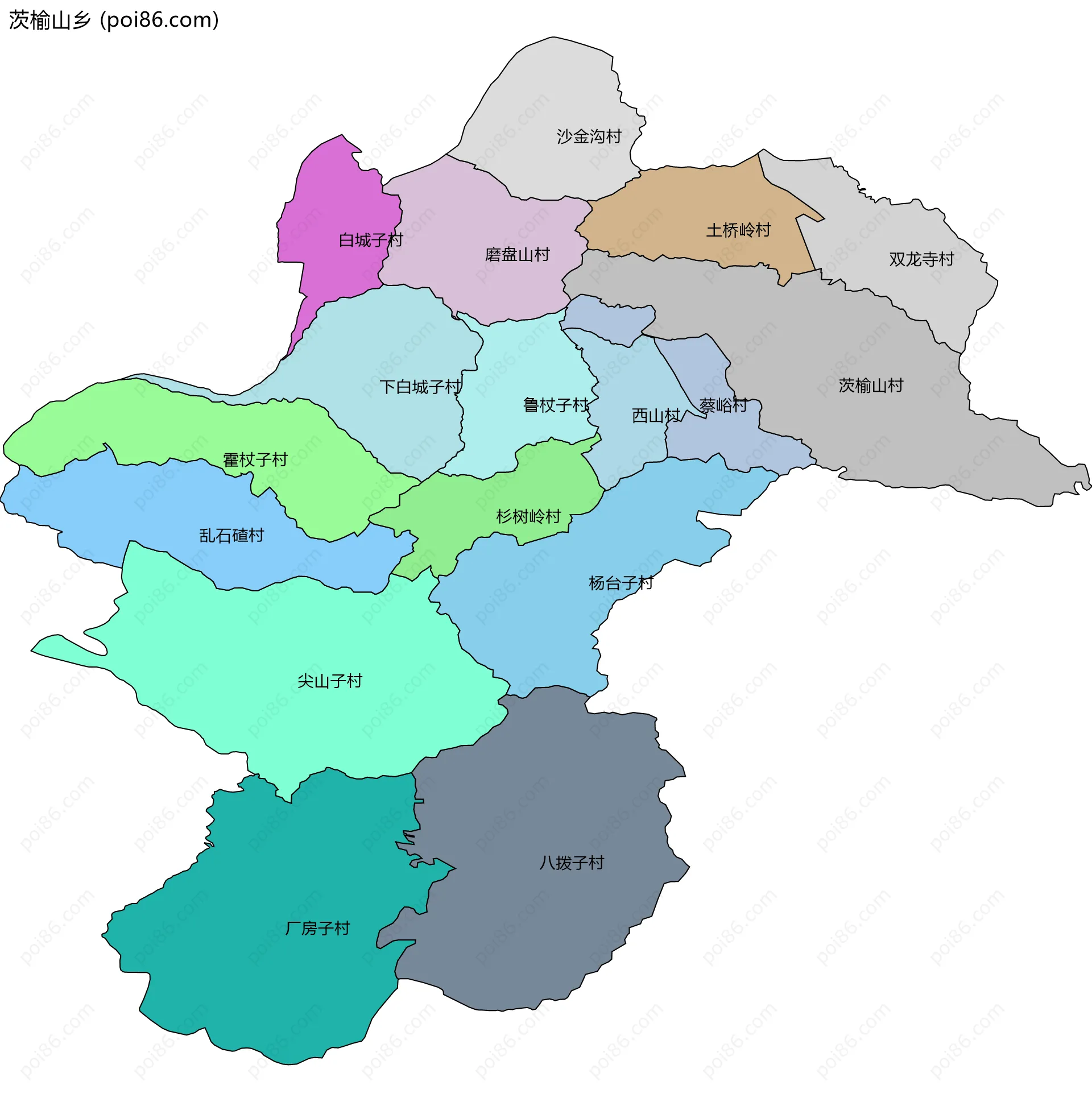 茨榆山乡边界地图(五级行政区划)