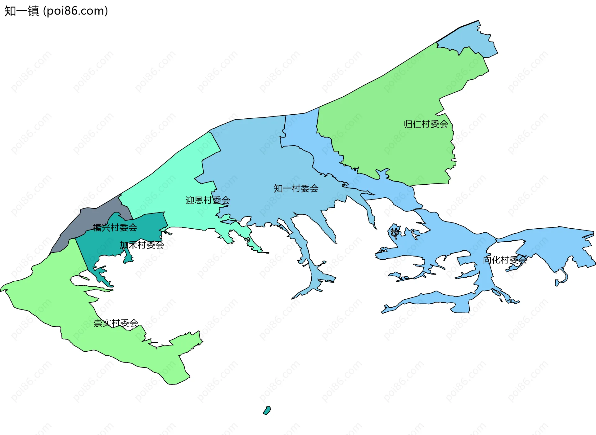 知一镇边界地图(五级行政区划)