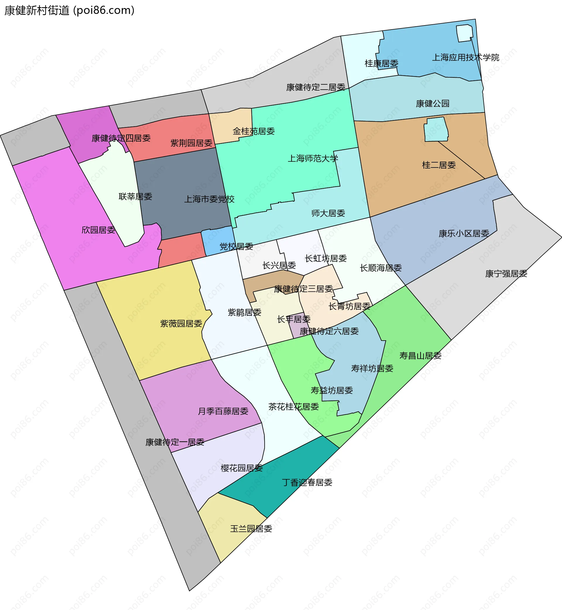康健新村街道边界地图(五级行政区划)