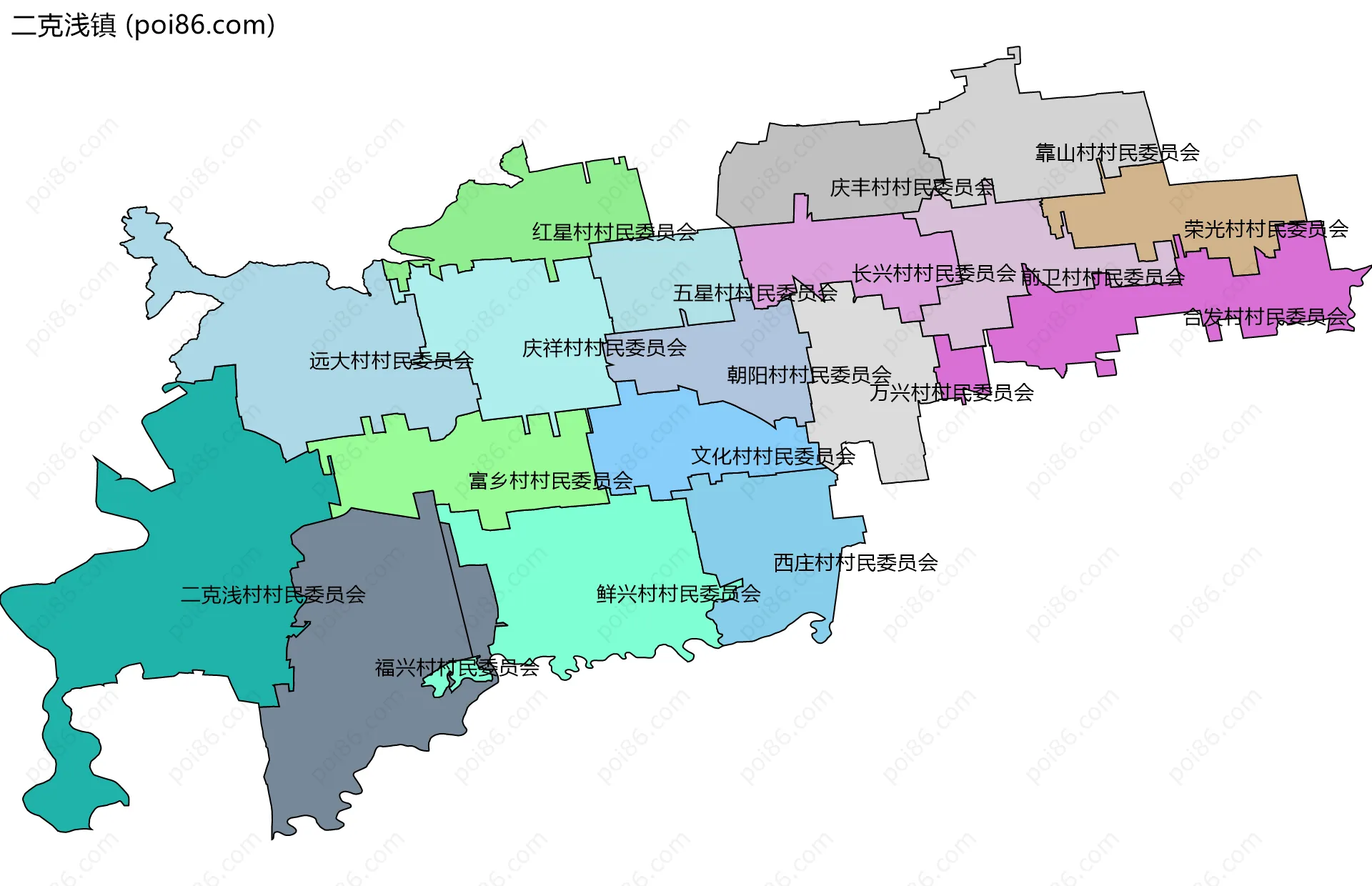 二克浅镇边界地图(五级行政区划)