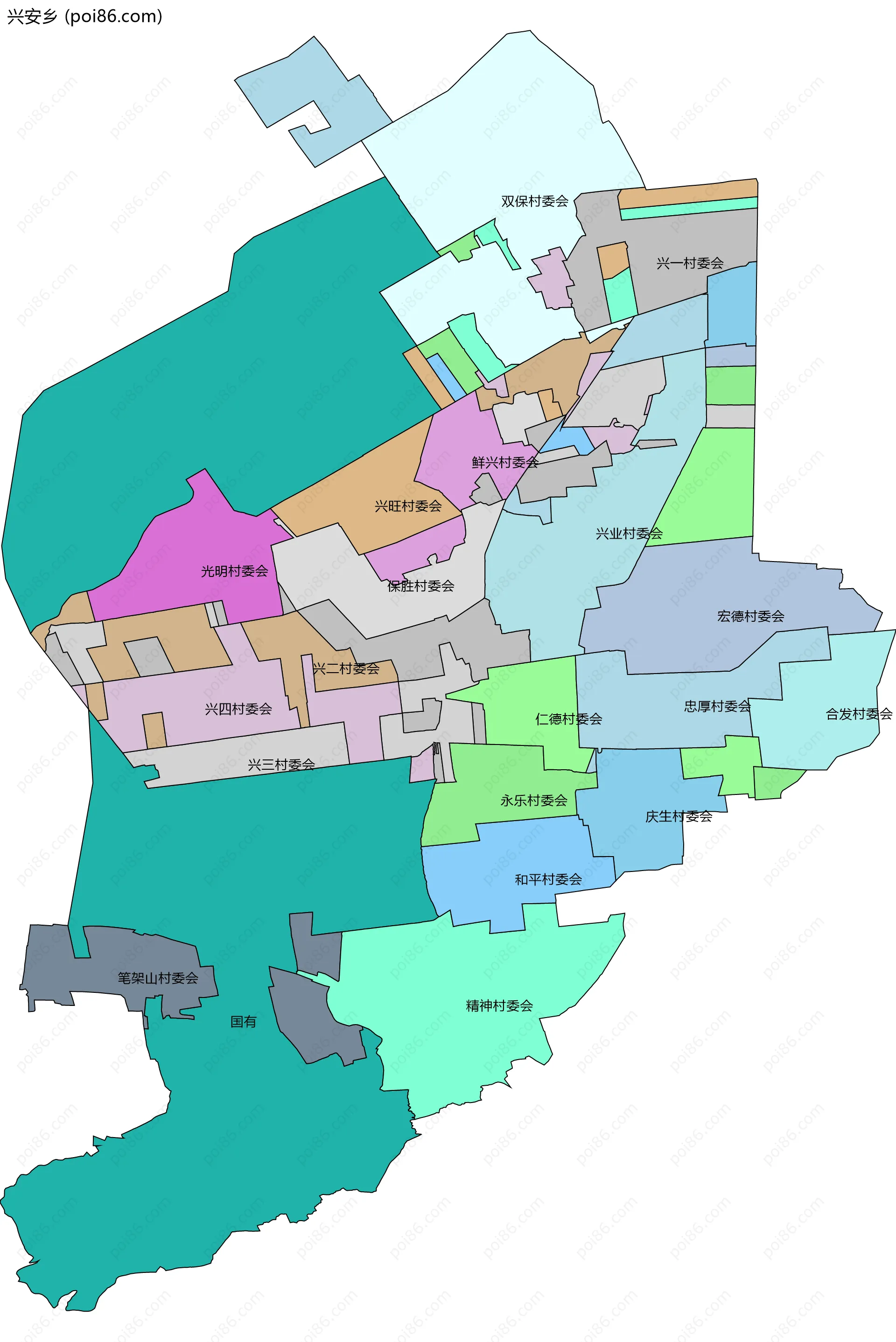 兴安乡边界地图(五级行政区划)